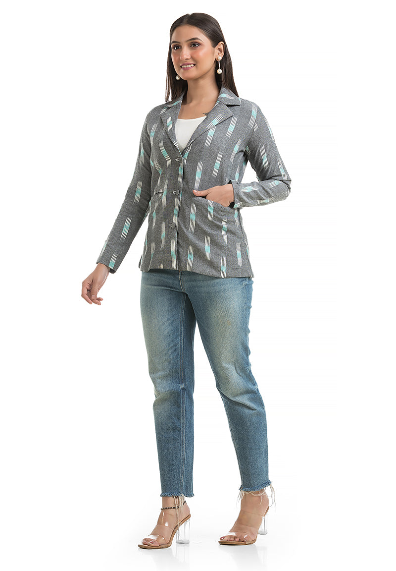 Women's Grey Ikkat Printed Blazer