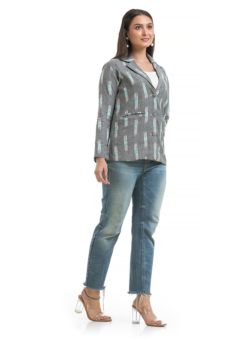 Women's Grey Ikkat Printed Blazer