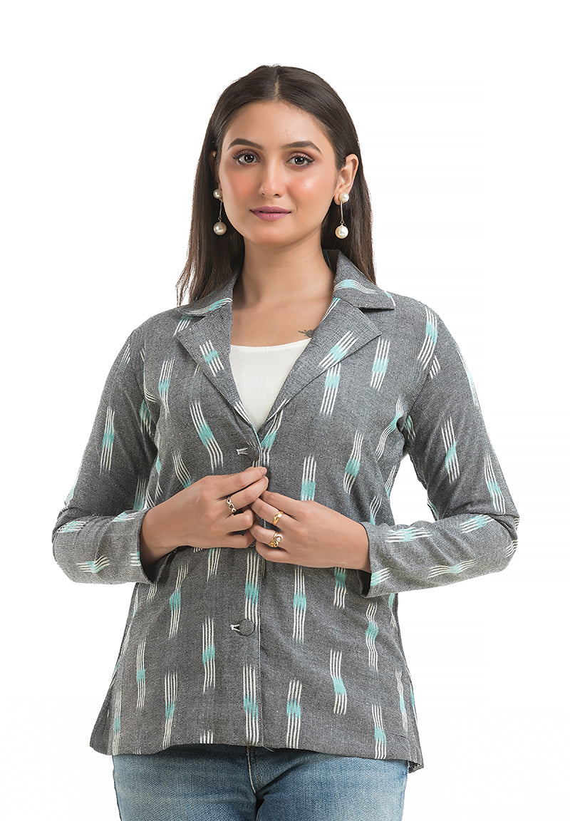 Women's Grey Ikkat Printed Blazer