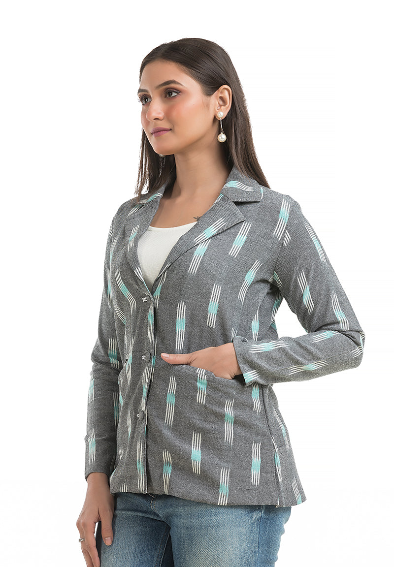 Women's Grey Ikkat Printed Blazer