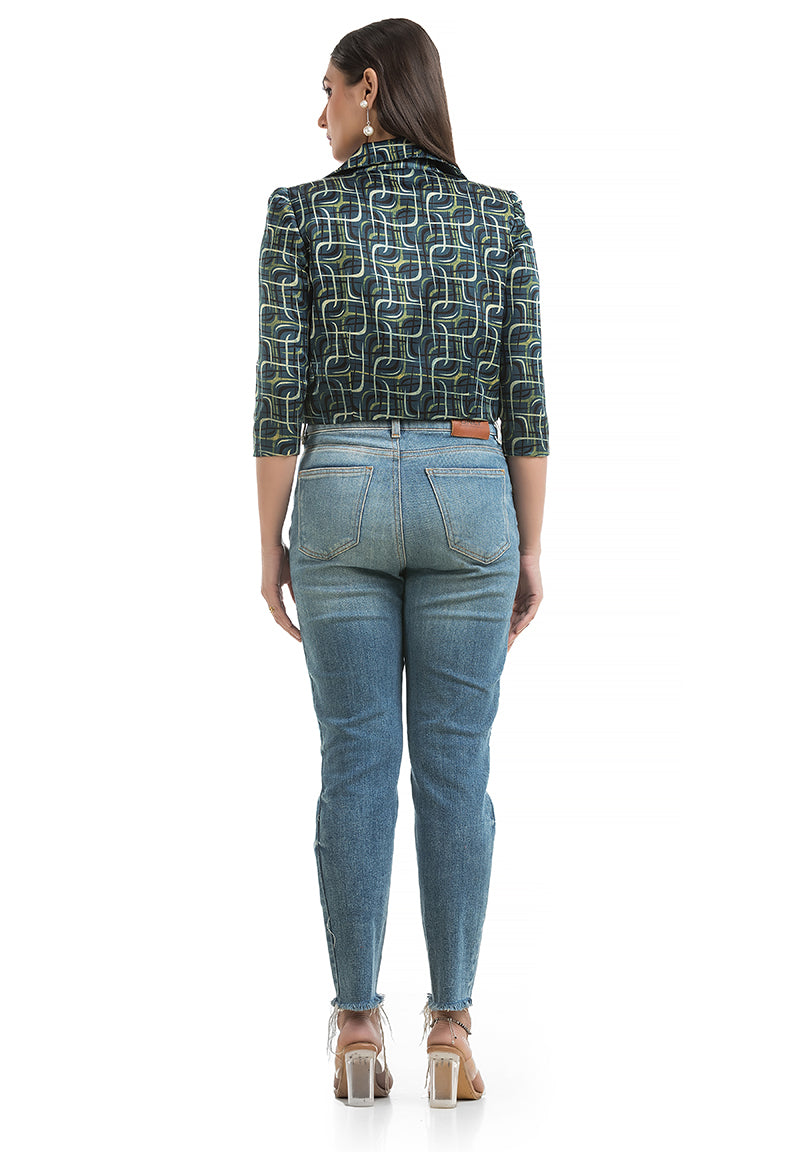 Women's Blue Ajrakh Printed Jacket