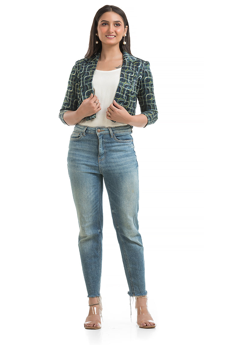 Women's Blue Ajrakh Printed Jacket