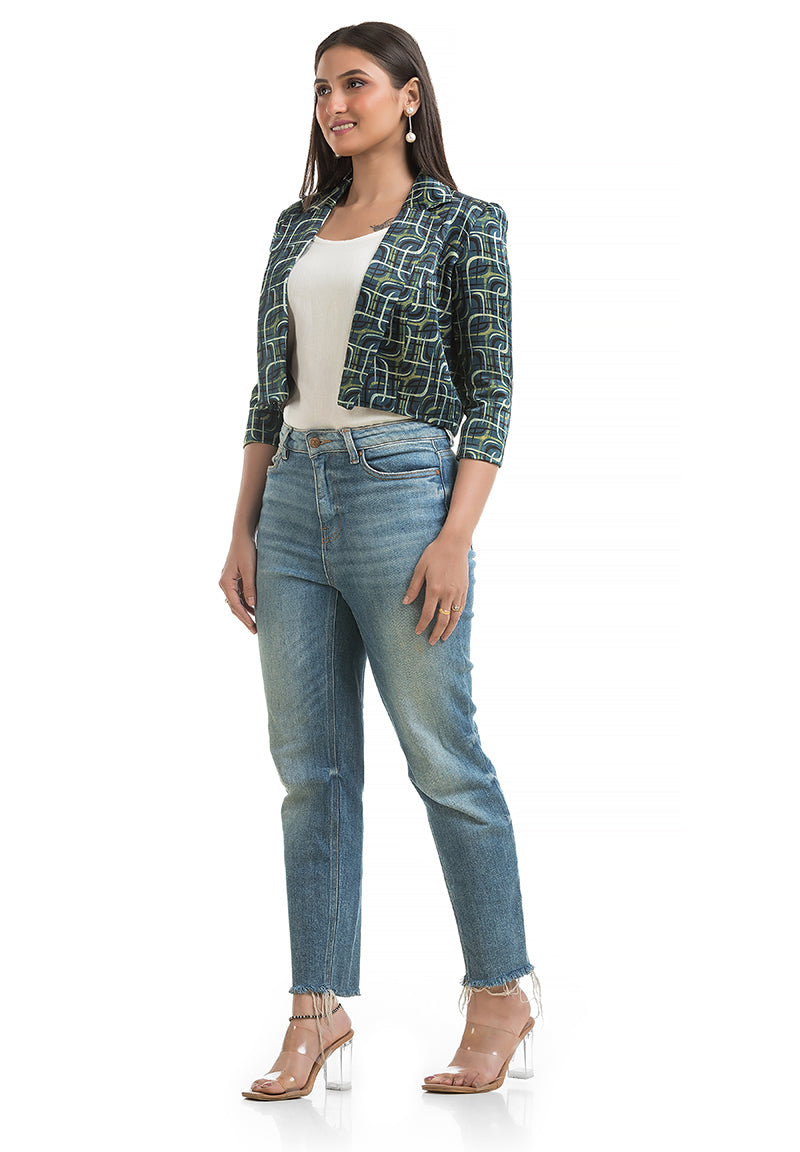 Women's Blue Ajrakh Printed Jacket