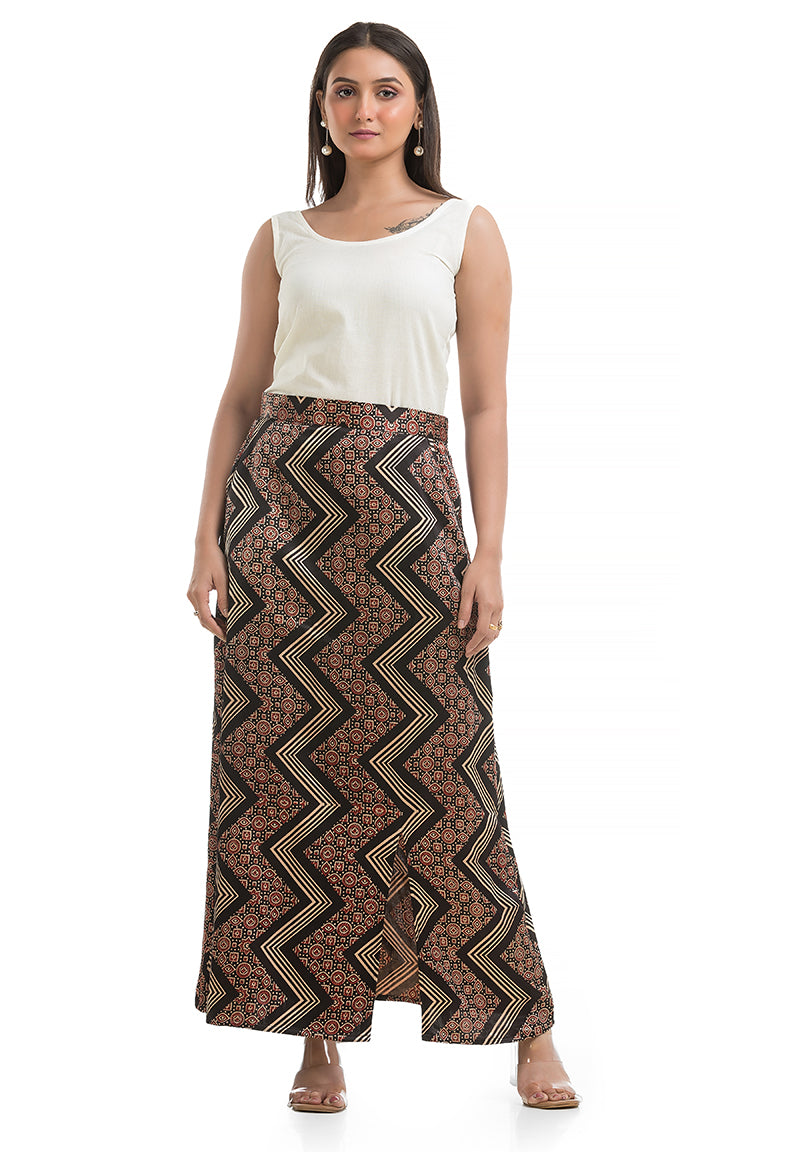 Women's Black Mashru Silk Ankle Length Skirt