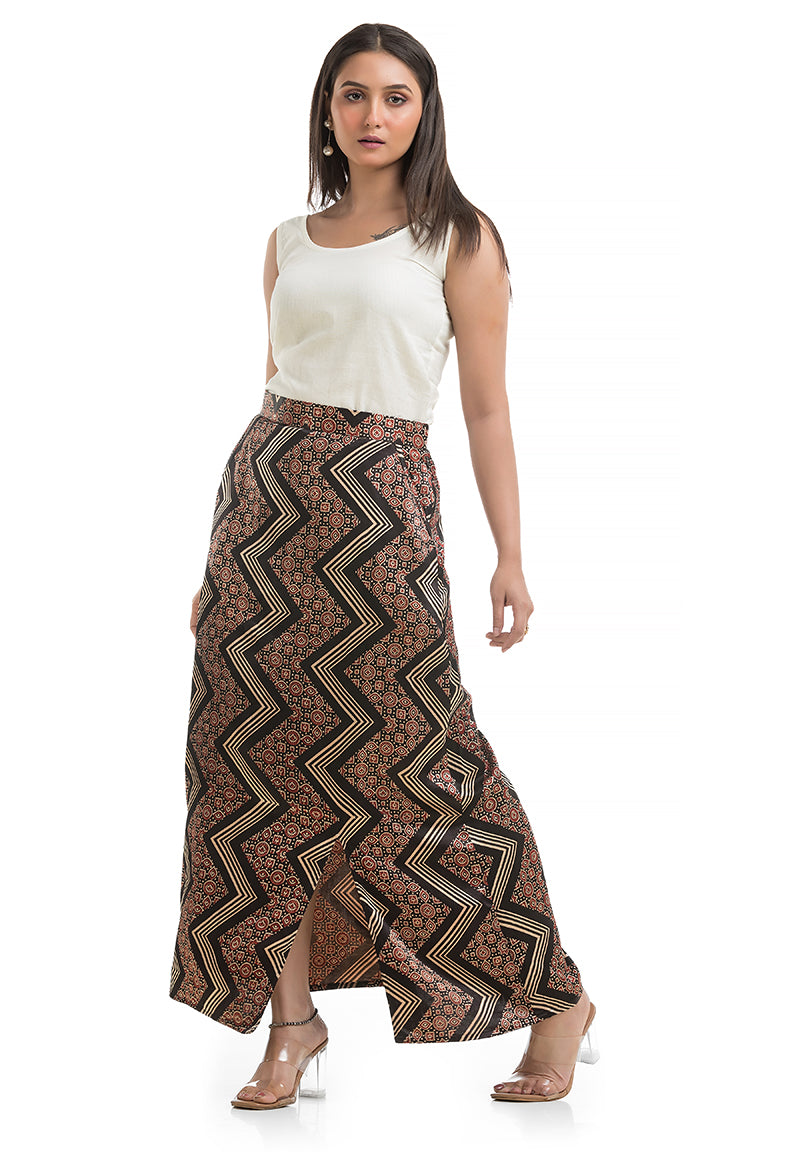 Women's Black Mashru Silk Ankle Length Skirt