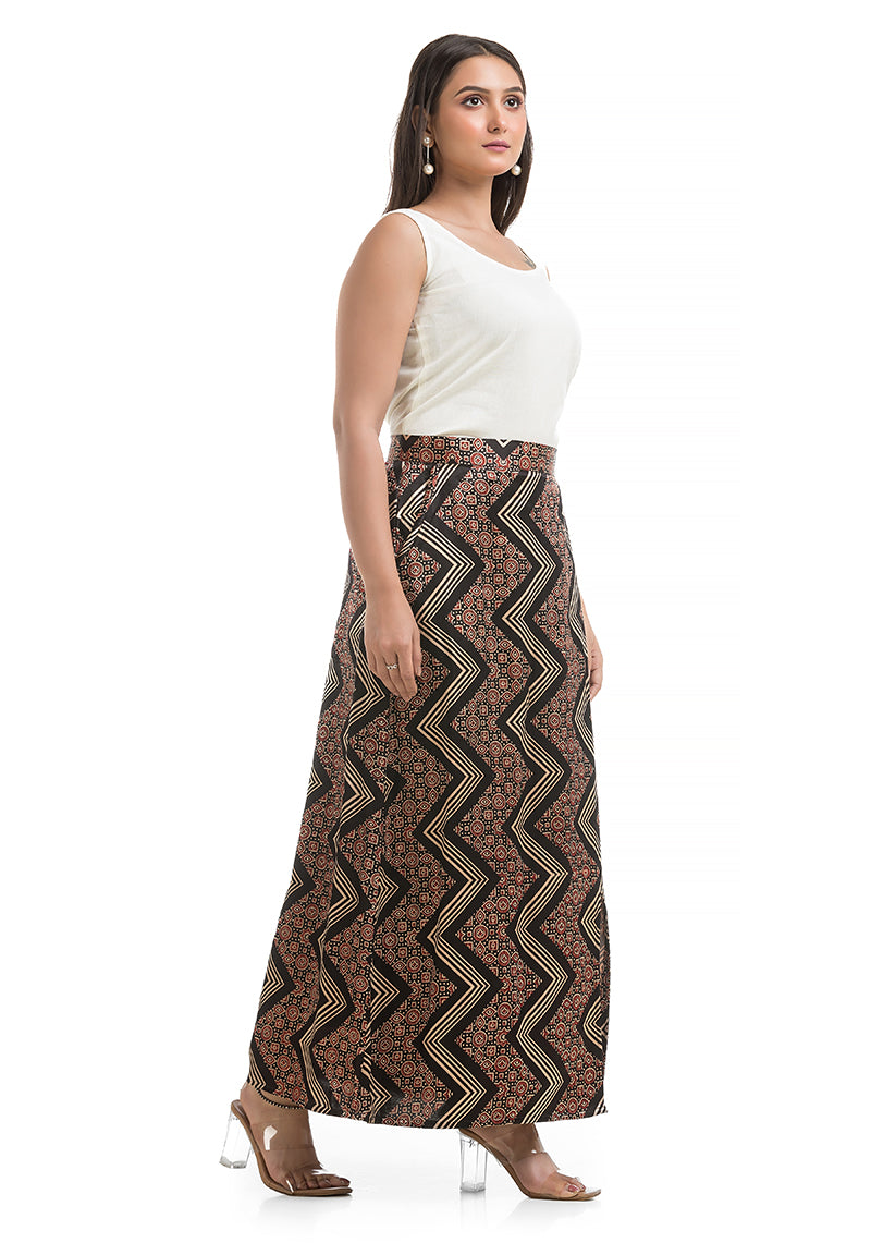 Women's Black Mashru Silk Ankle Length Skirt