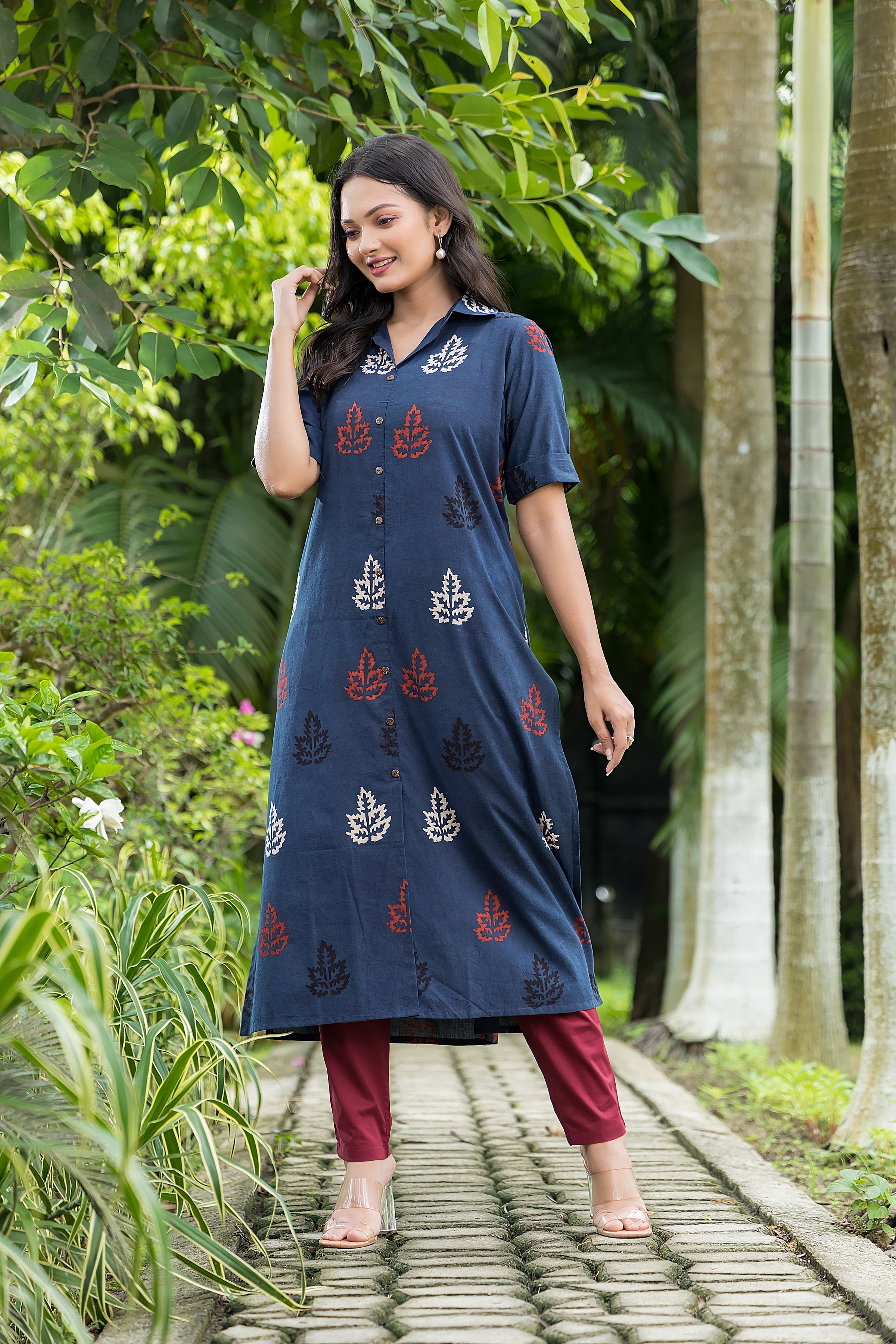 Women's Cotton Navy Blue Handblock Kurta