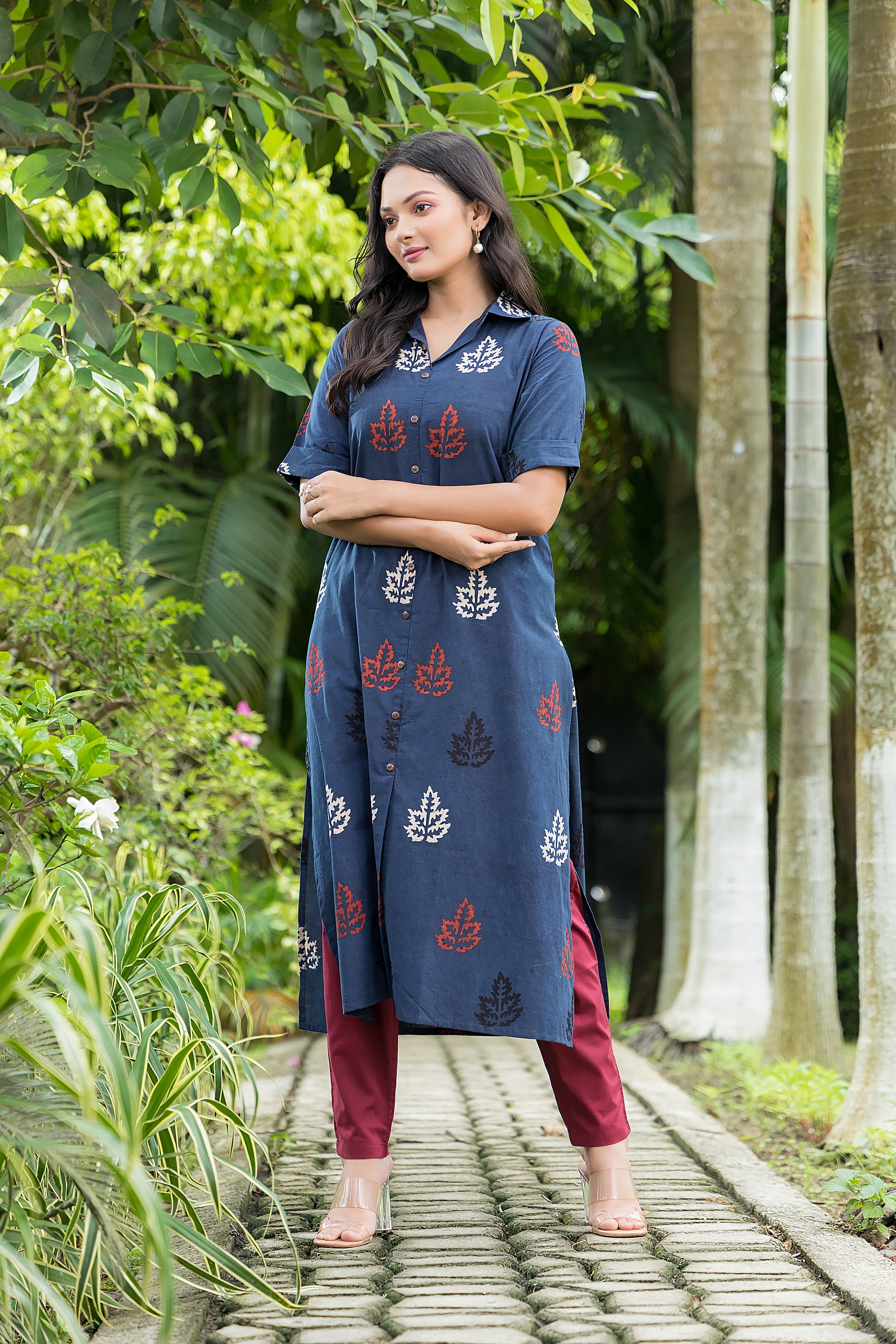 Women's Cotton Navy Blue Handblock Kurta