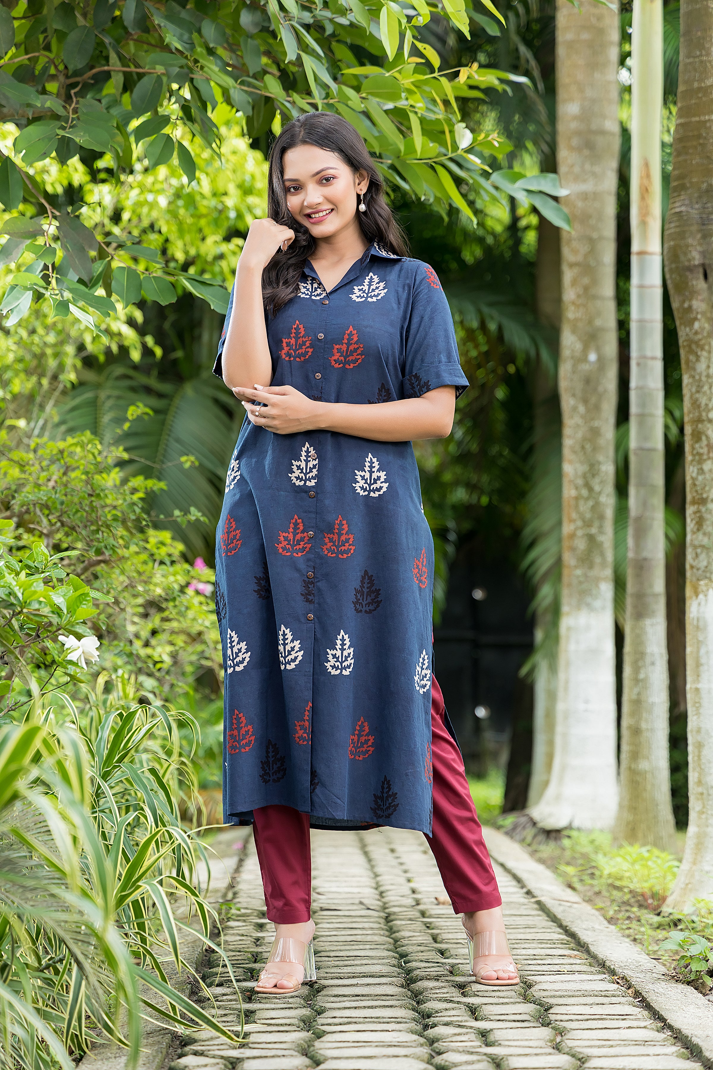 Women's Cotton Navy Blue Handblock Kurta