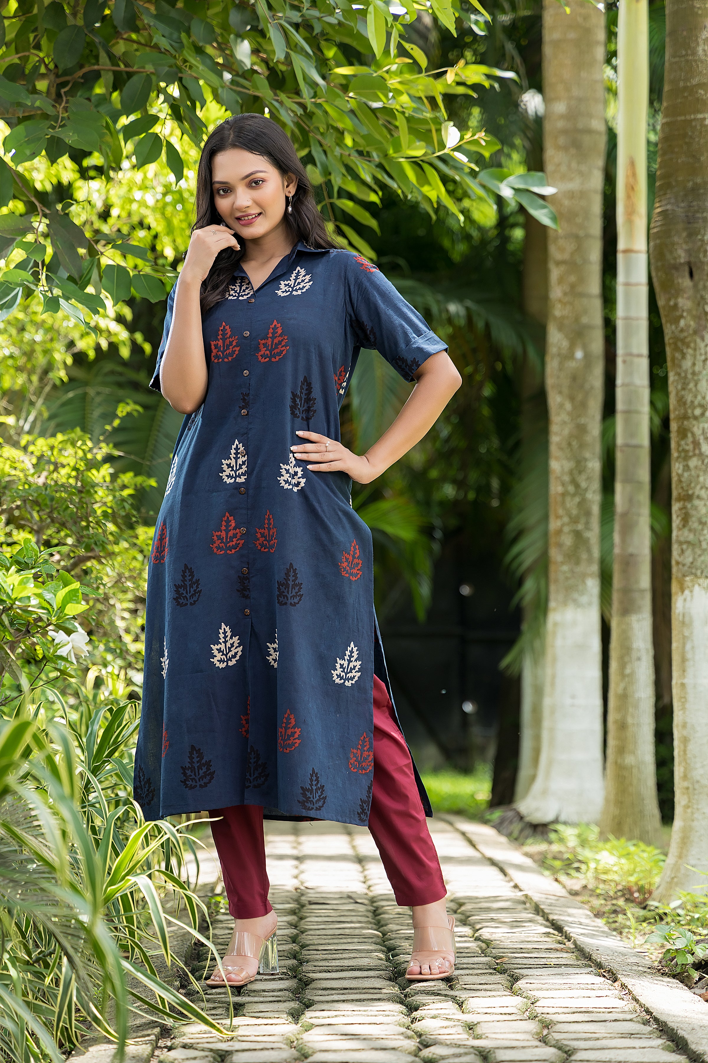 Women's Cotton Navy Blue Handblock Kurta