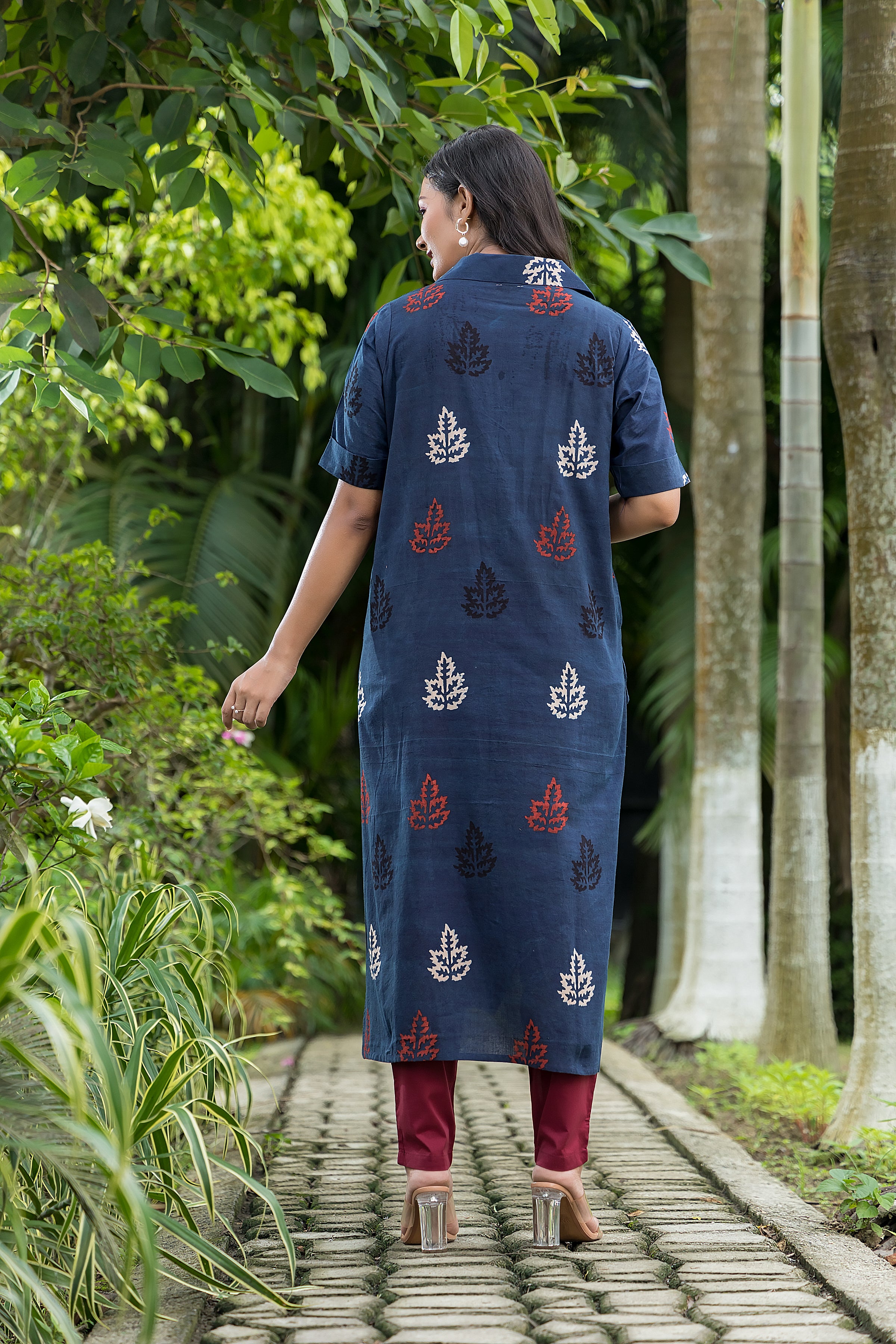 Women's Cotton Navy Blue Handblock Kurta