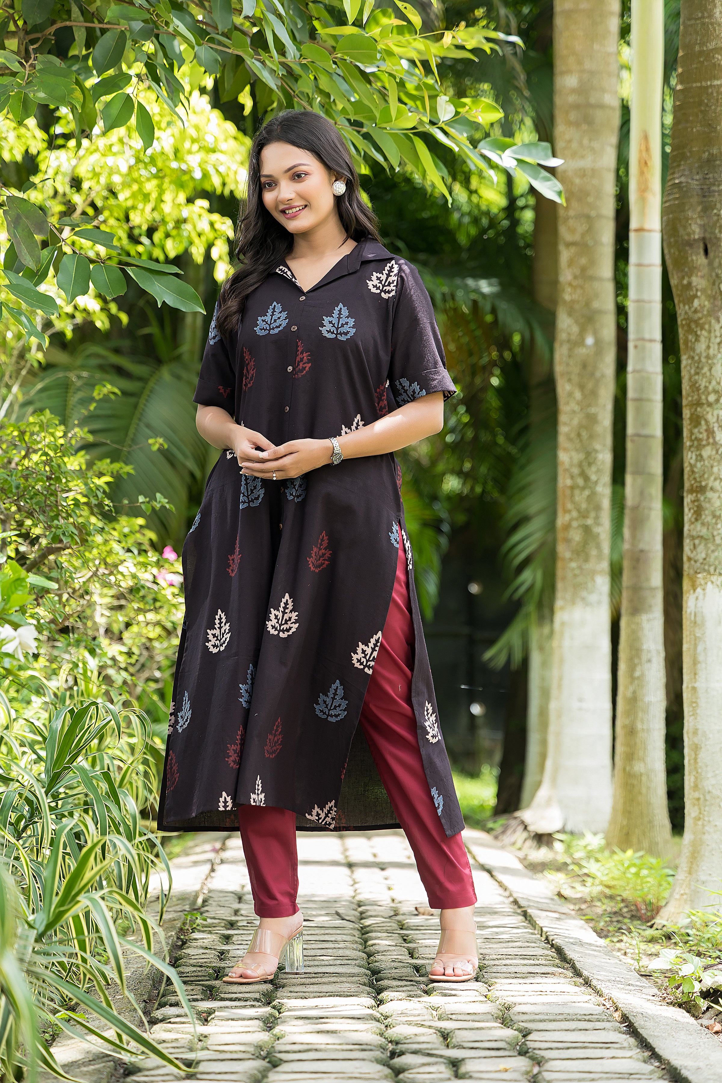 Women's Cotton Black Handblock Kurta