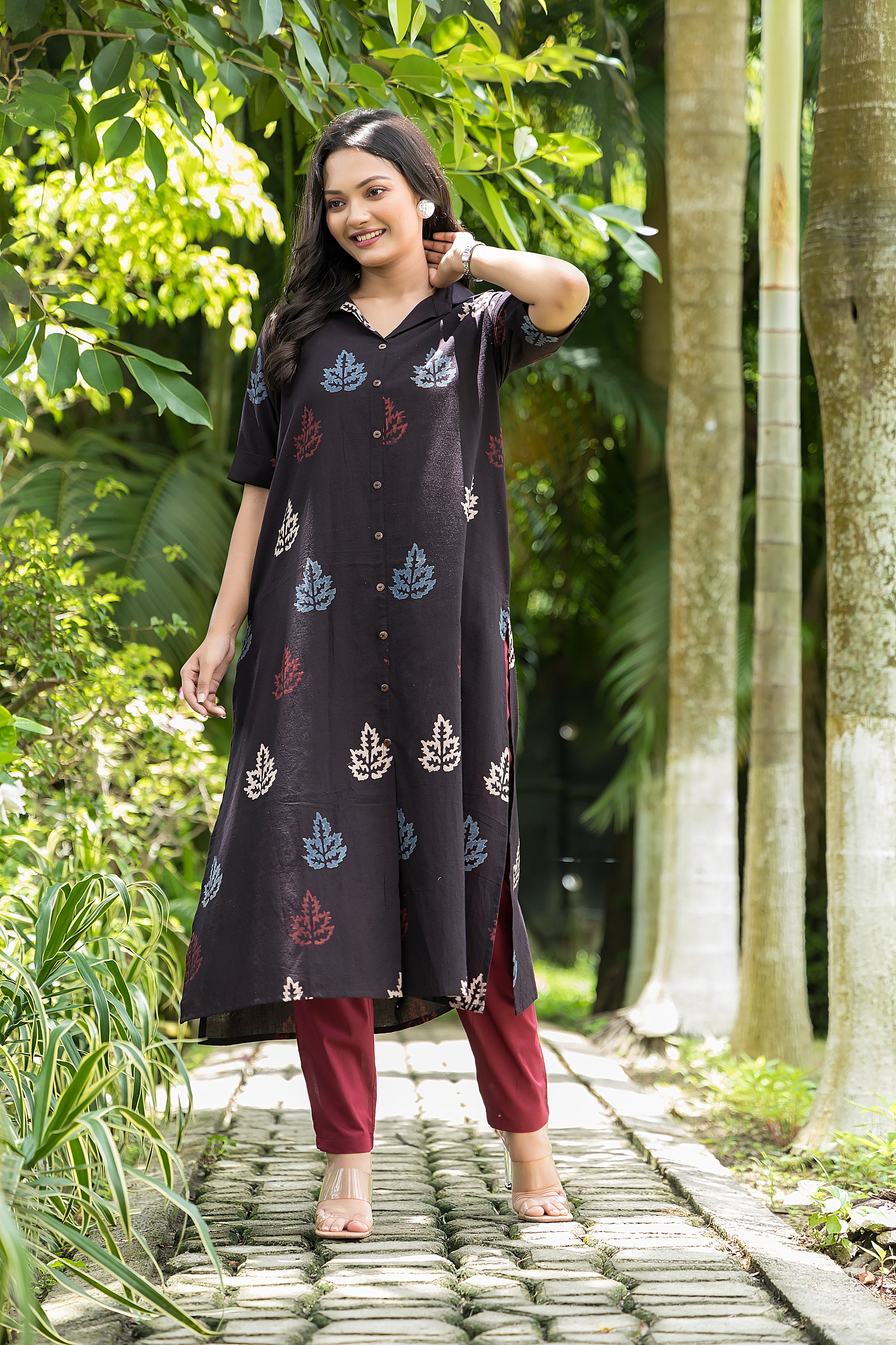 Women's Cotton Black Handblock Kurta