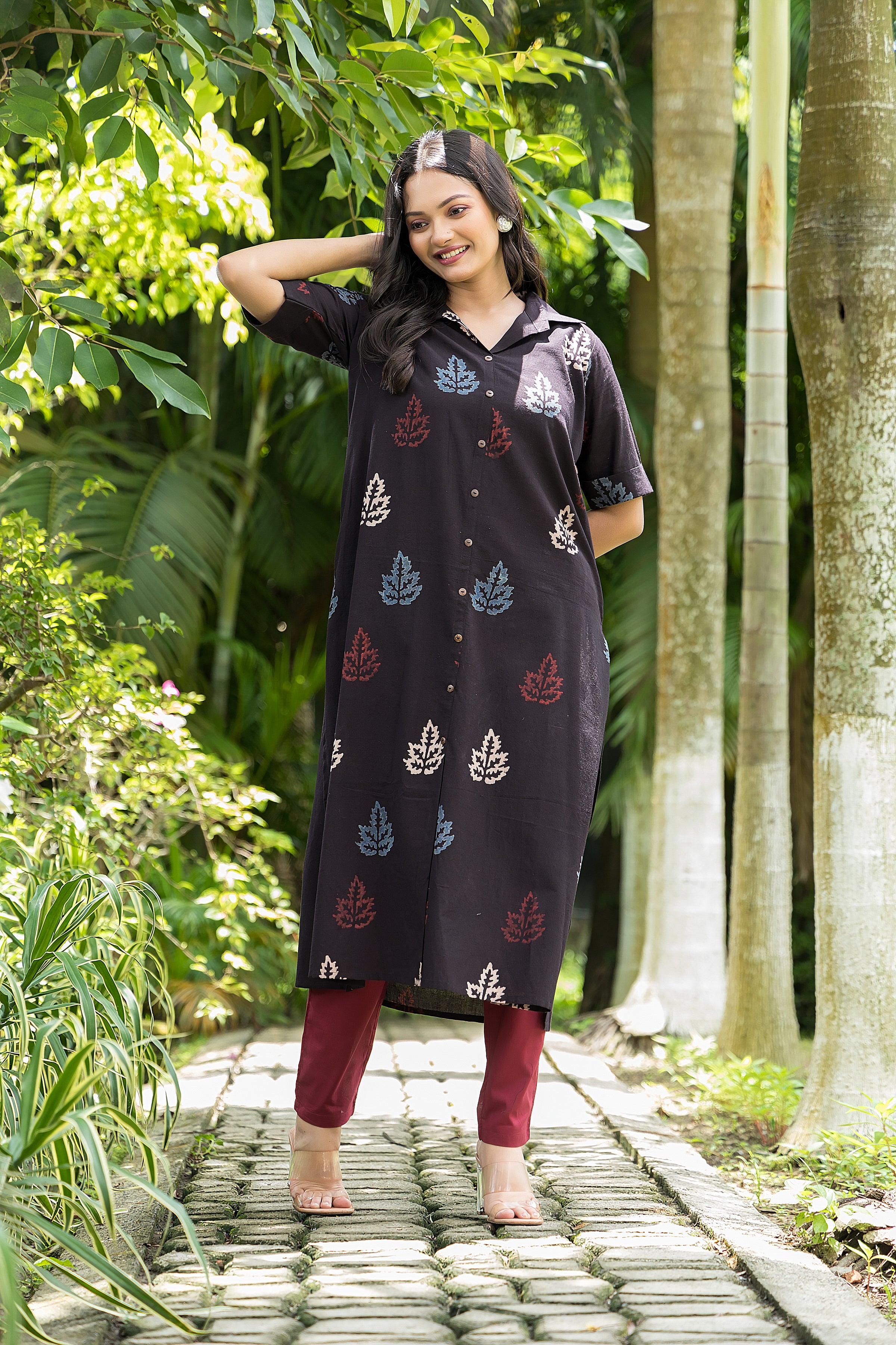 Women's Cotton Black Handblock Kurta