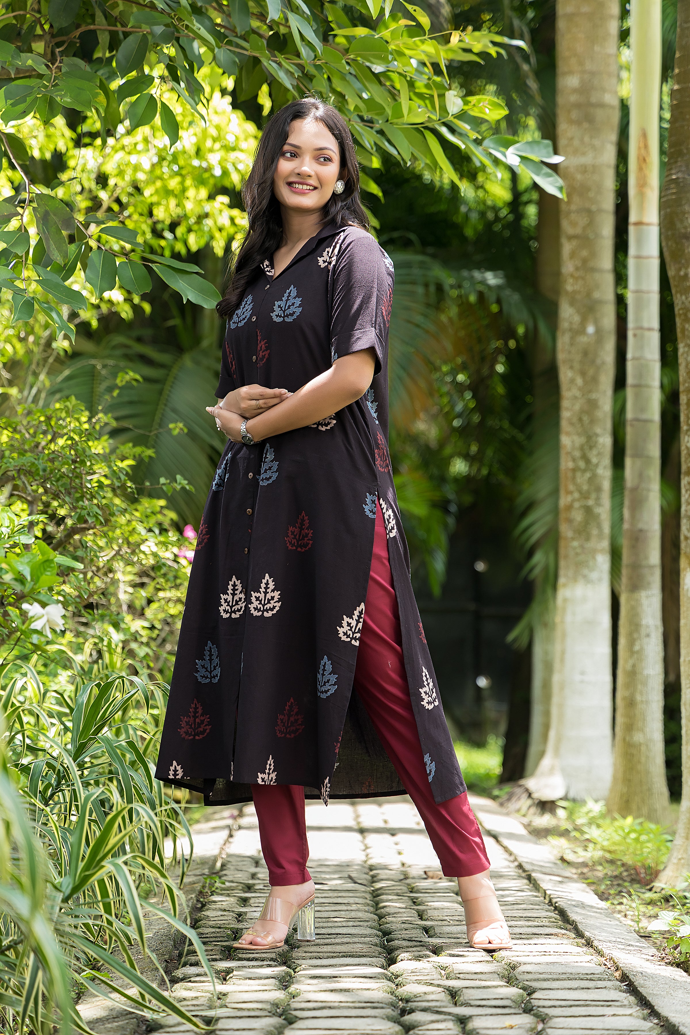 Women's Cotton Black Handblock Kurta