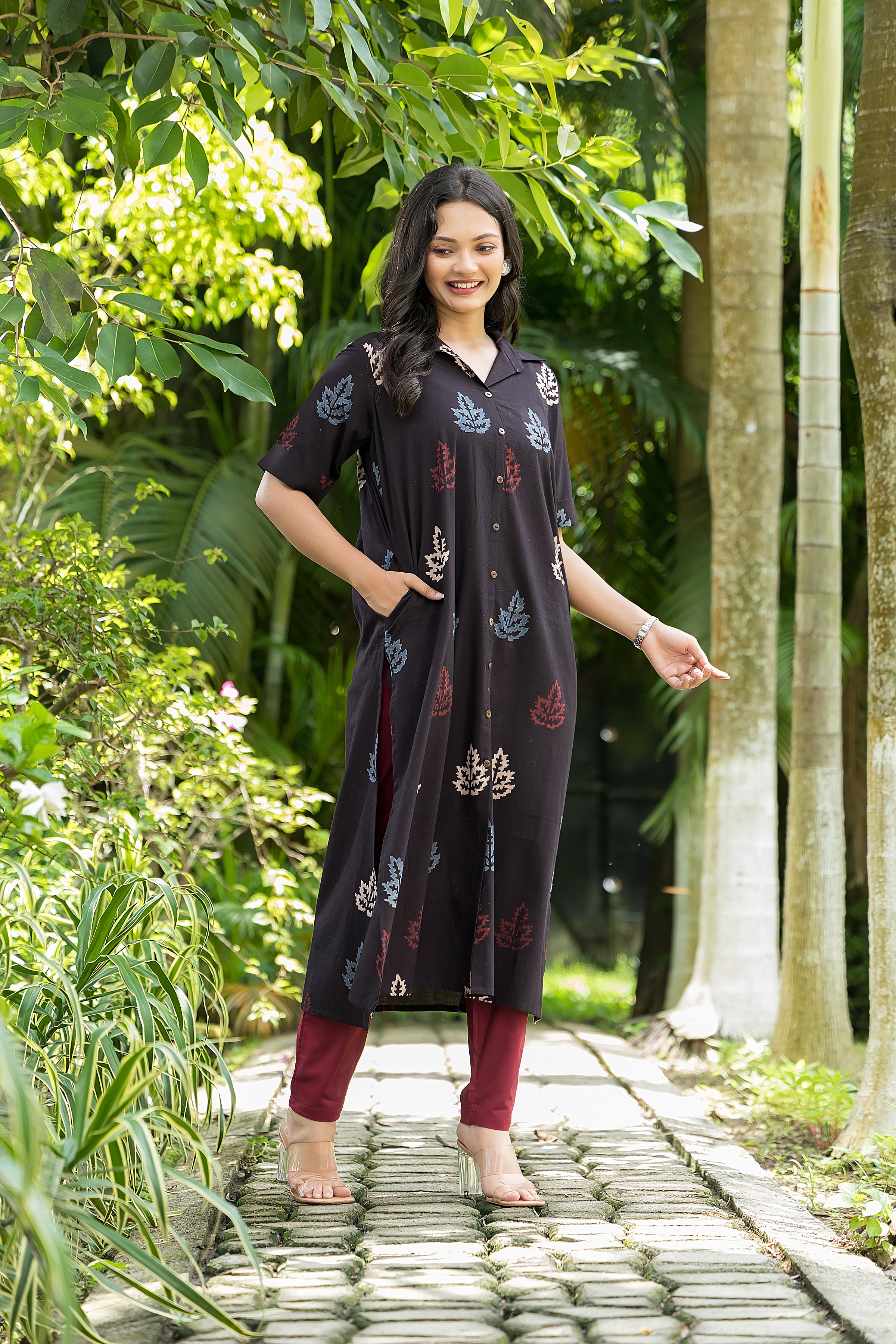 Women's Cotton Black Handblock Kurta