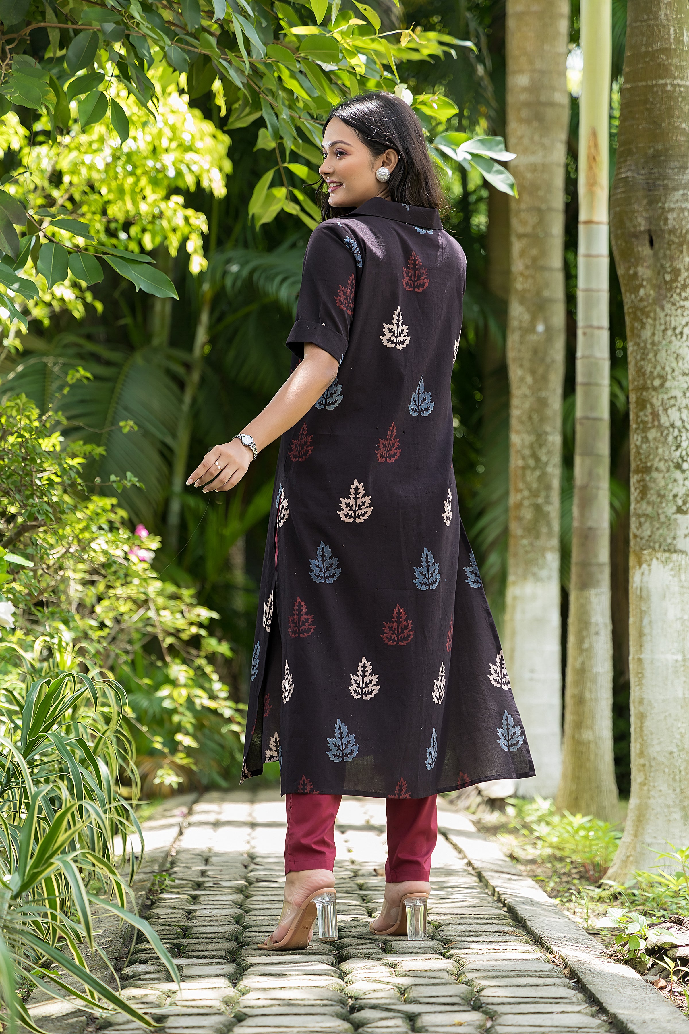 Women's Cotton Black Handblock Kurta