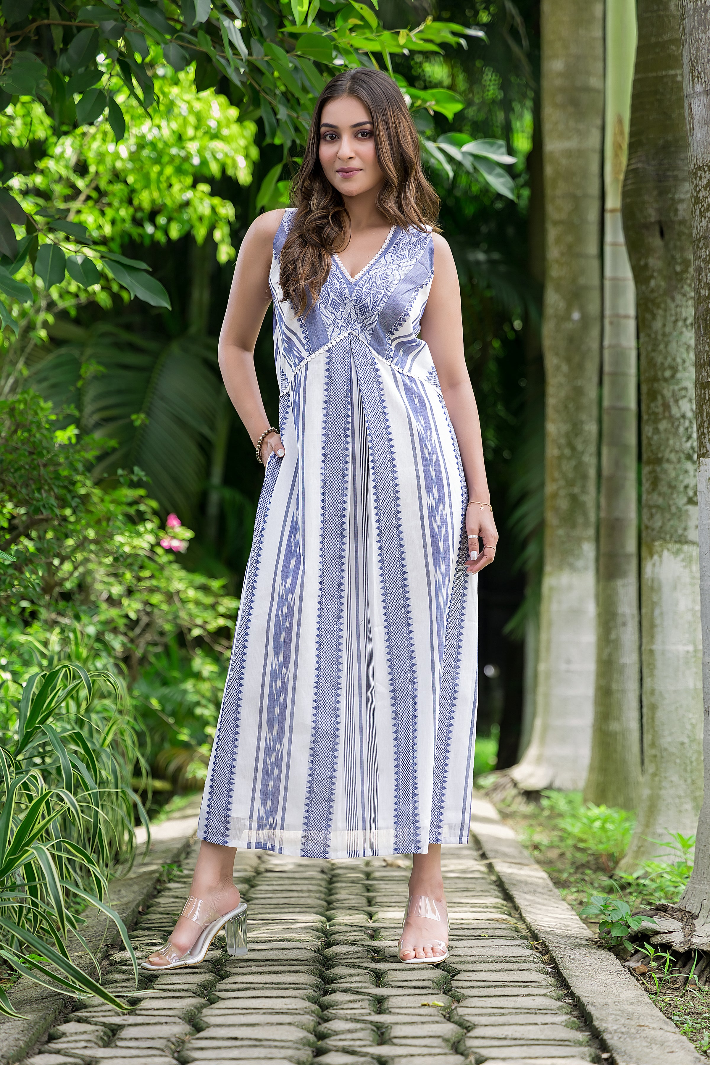 Women's Cotton Red Dhaniakhali Dress