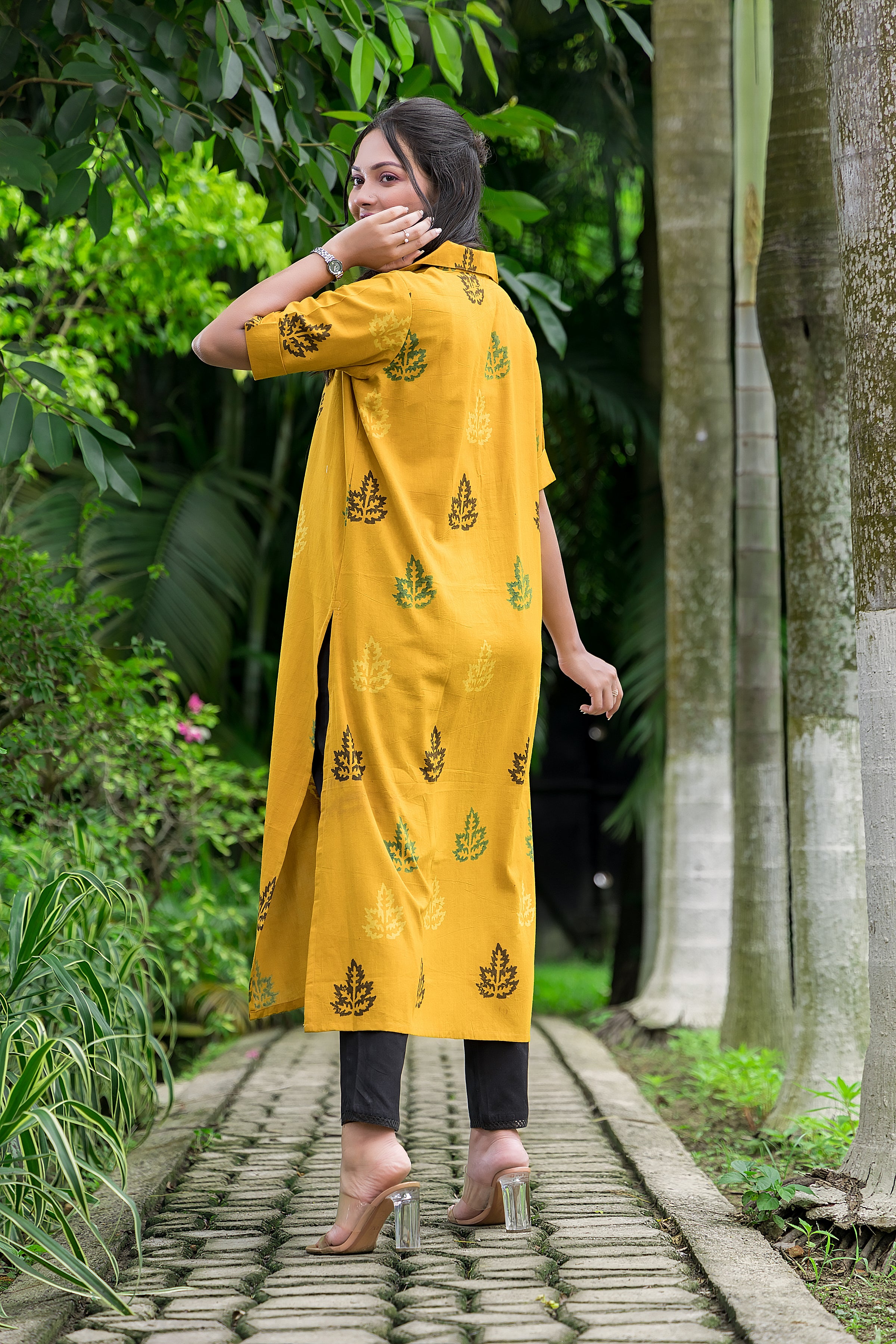 Women's Cotton Yellow Handblock Kurta