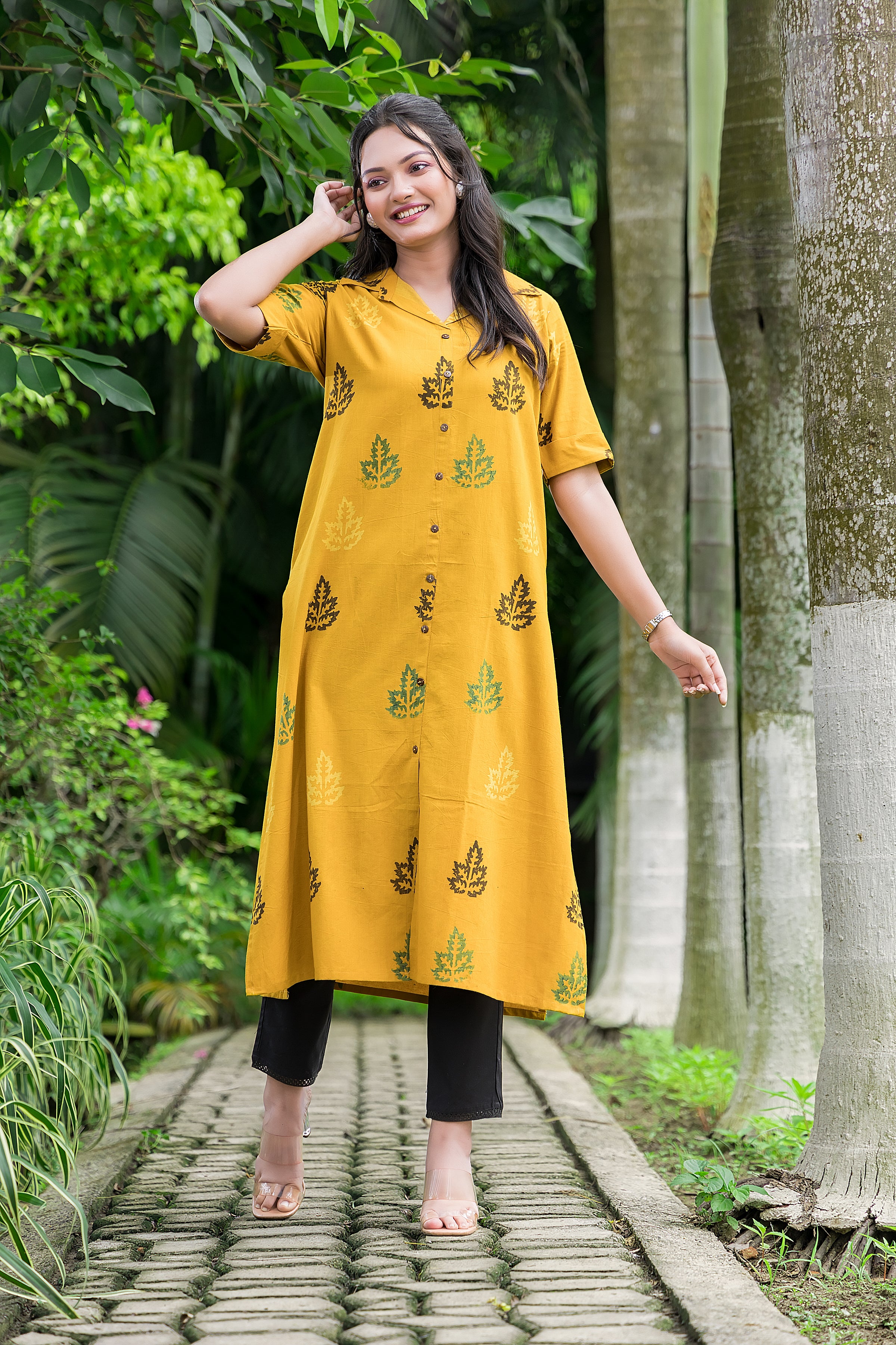Women's Cotton Yellow Handblock Kurta