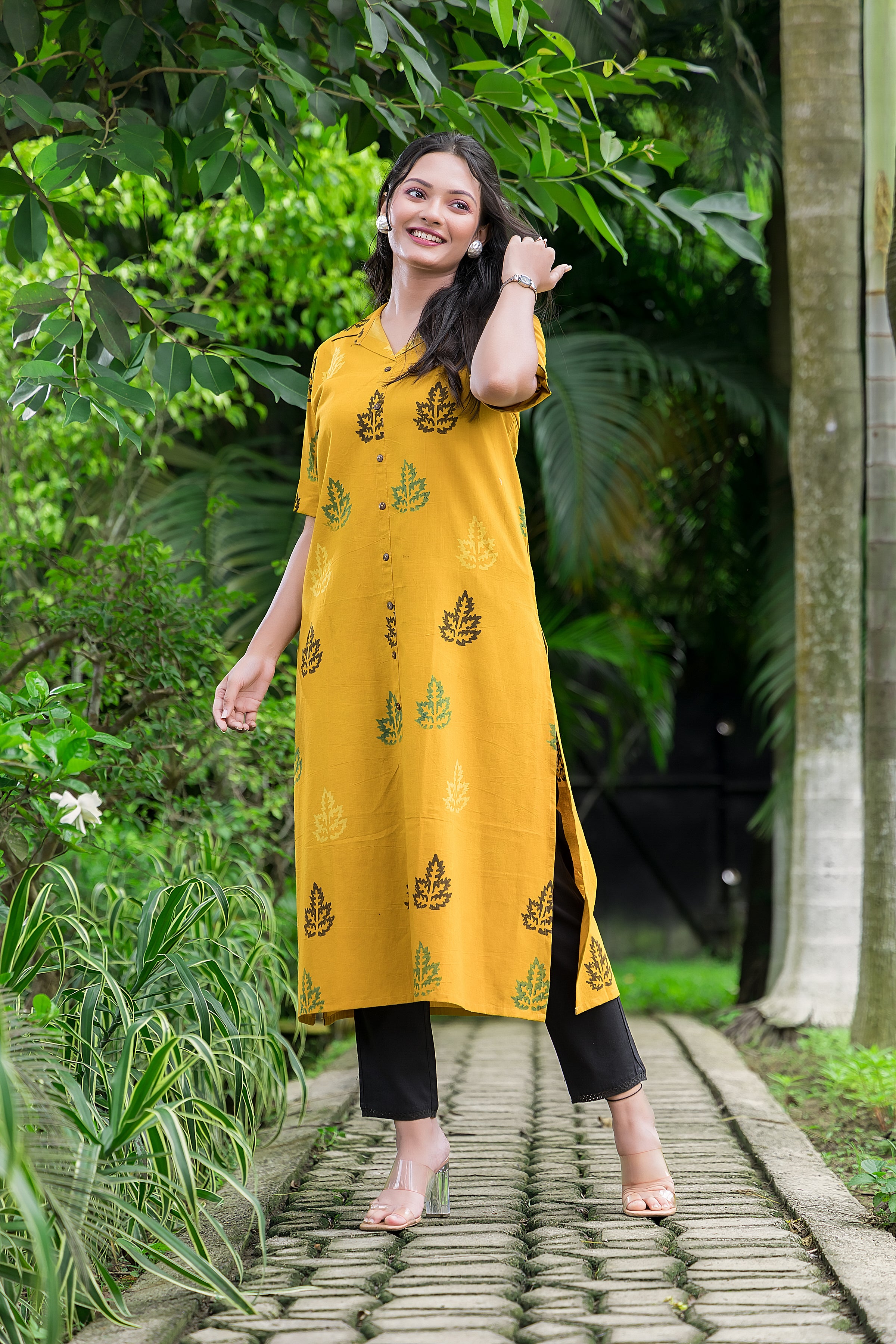 Women's Cotton Yellow Handblock Kurta