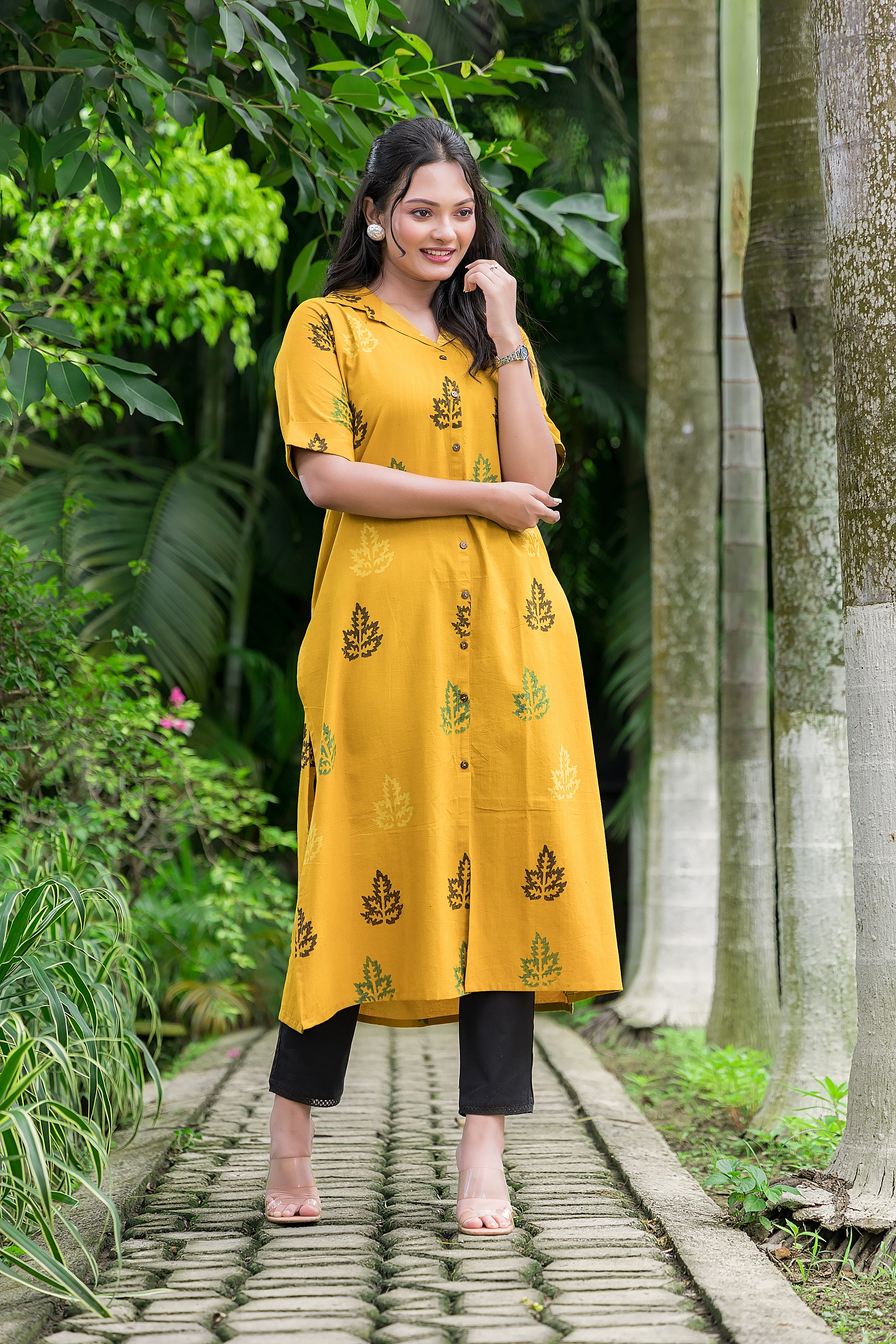 Women's Cotton Yellow Handblock Kurta