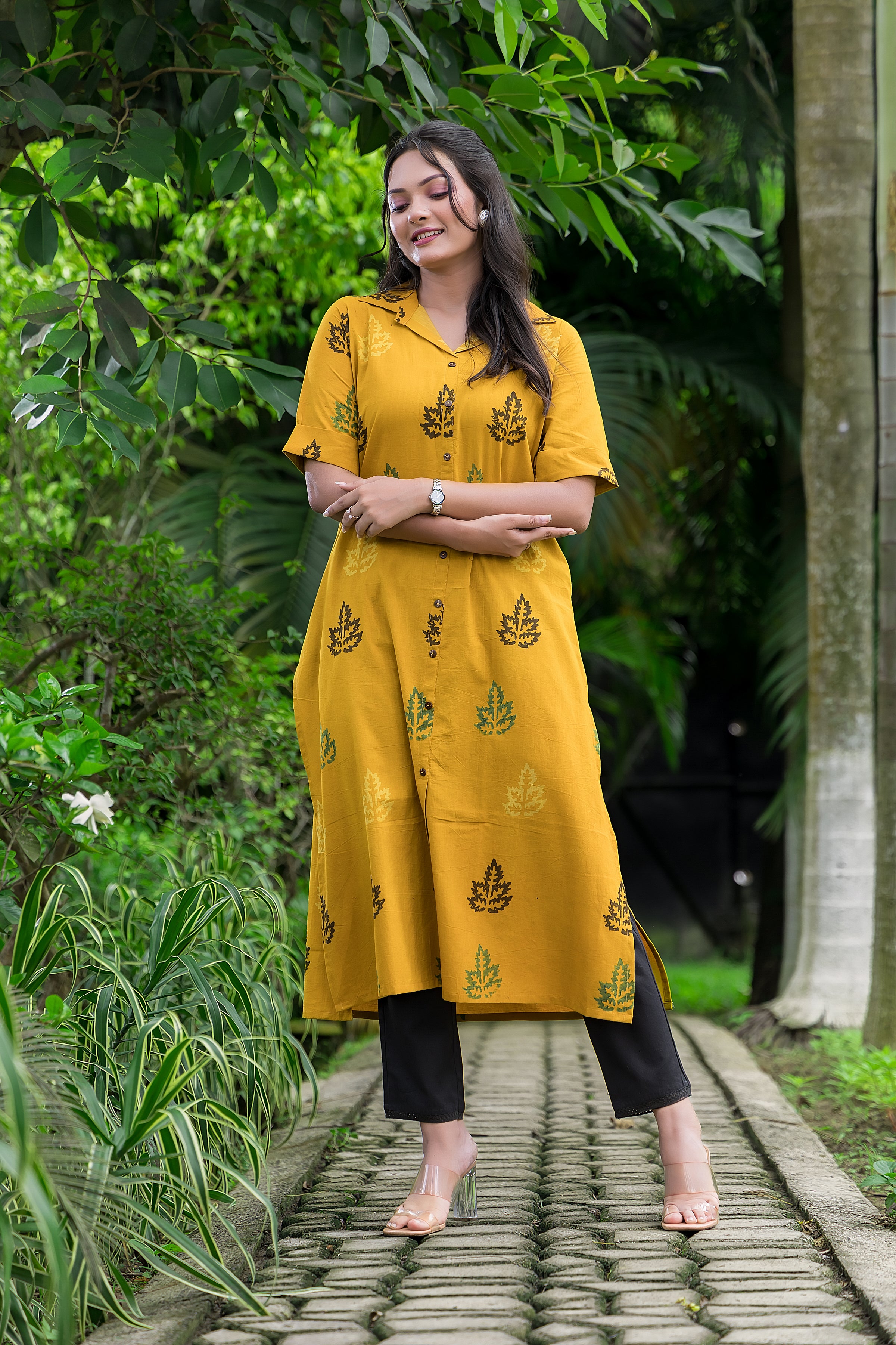 Women's Cotton Yellow Handblock Kurta