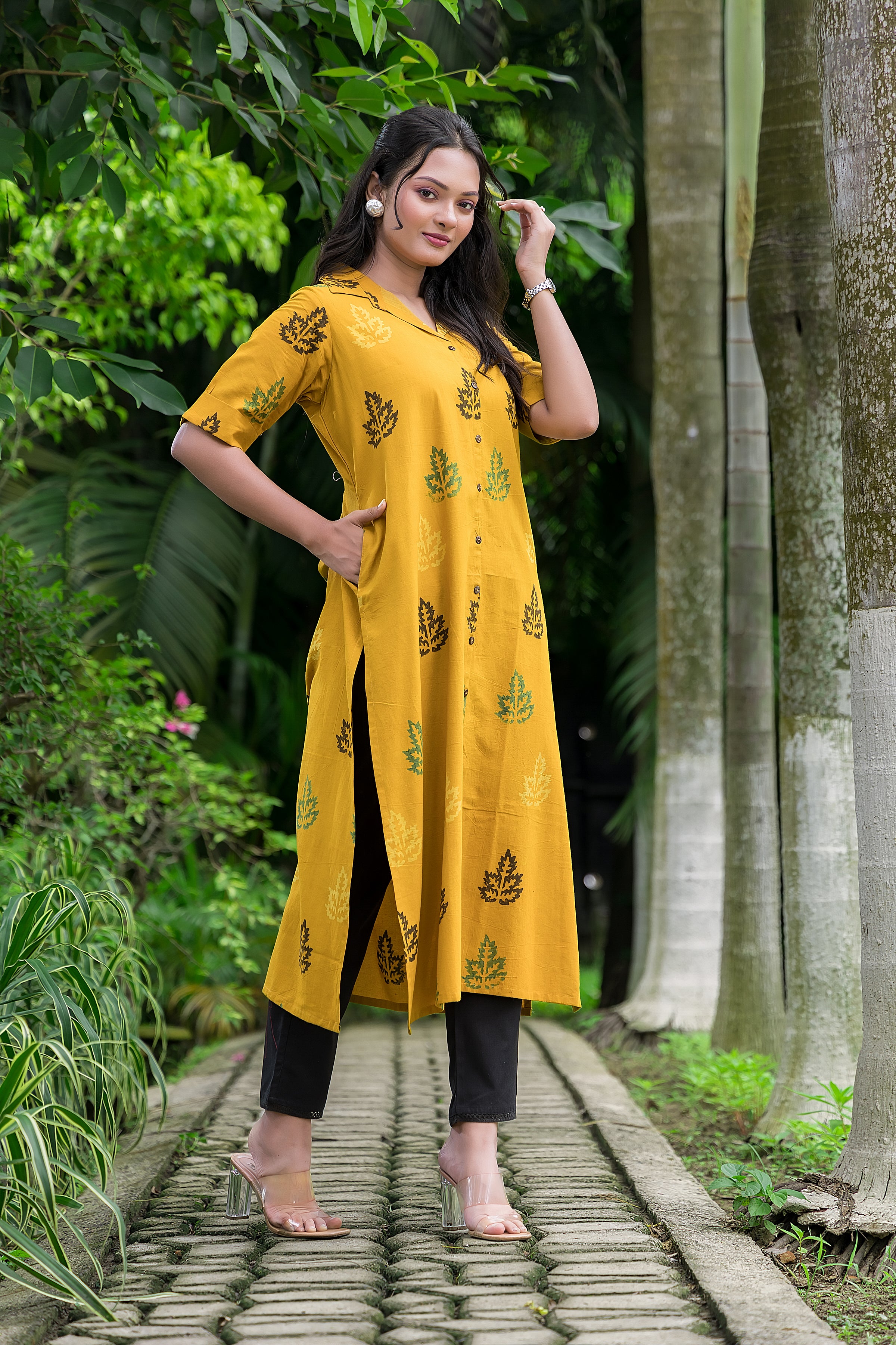 Women's Cotton Yellow Handblock Kurta