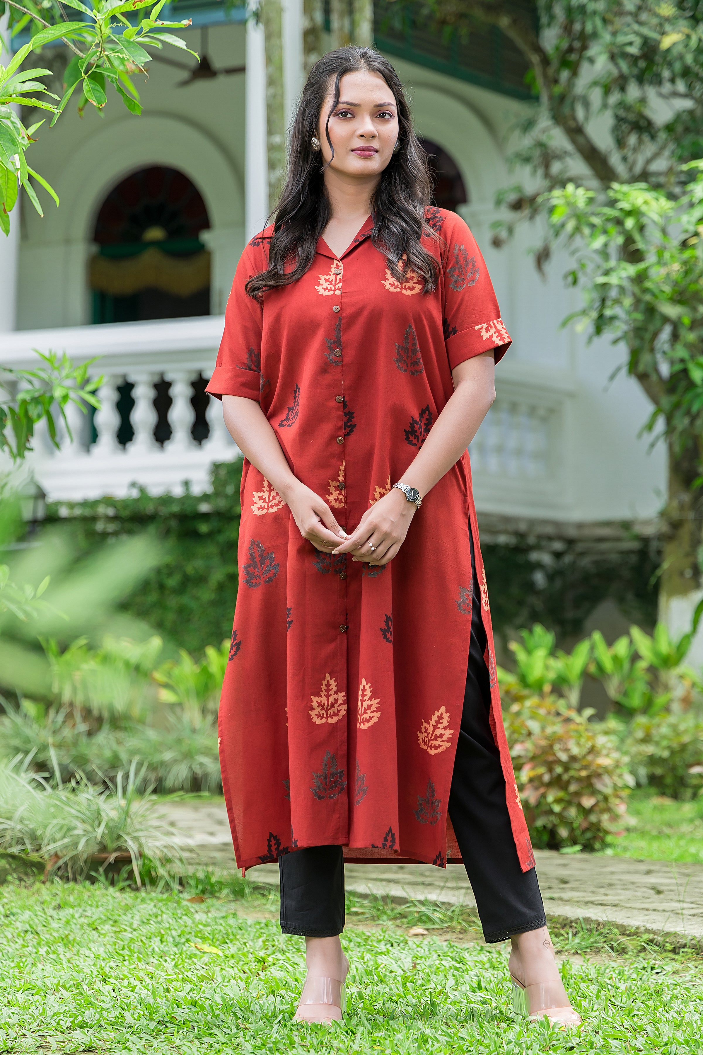 Women's Cotton Red Handblock Kurta