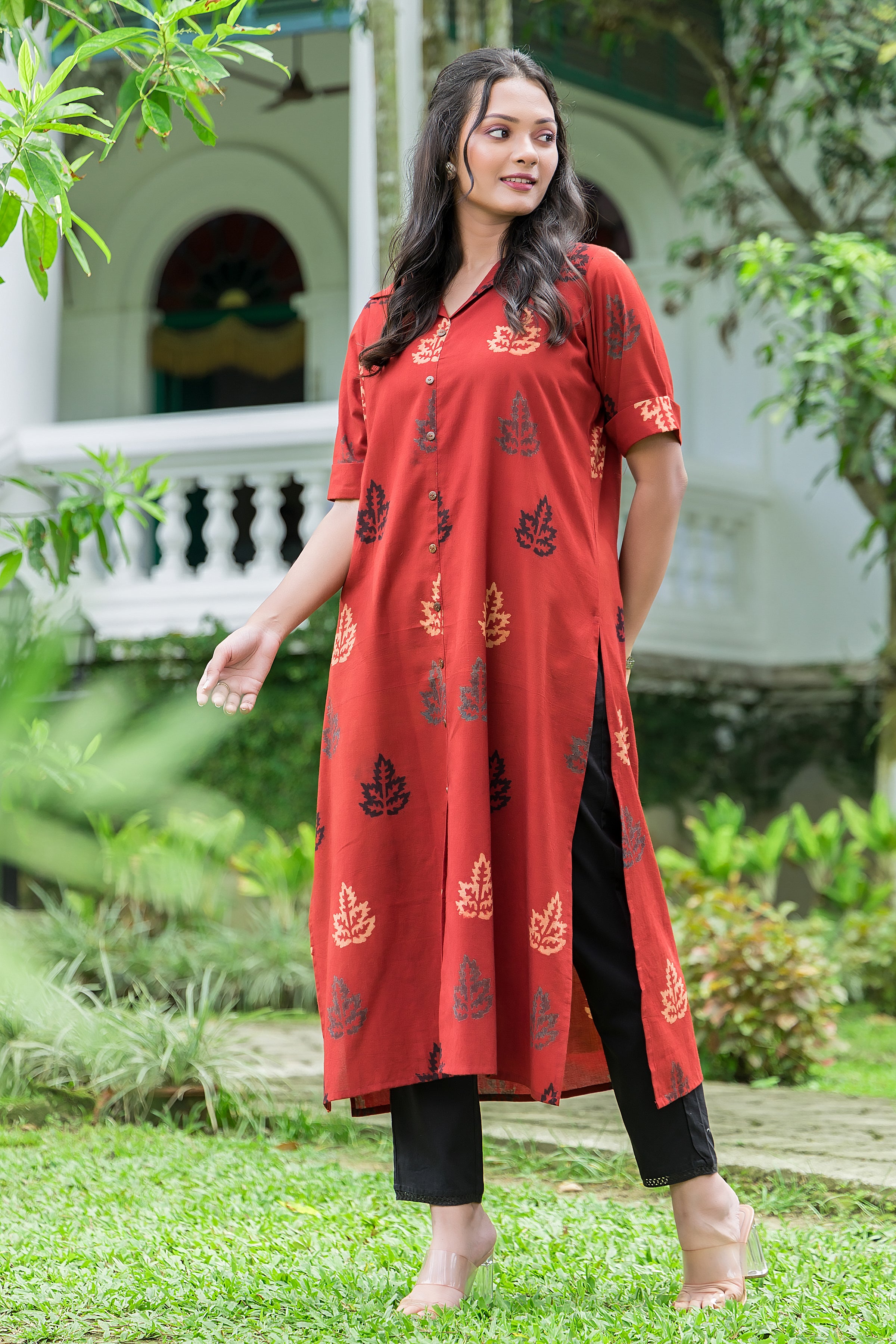 Women's Cotton Red Handblock Kurta