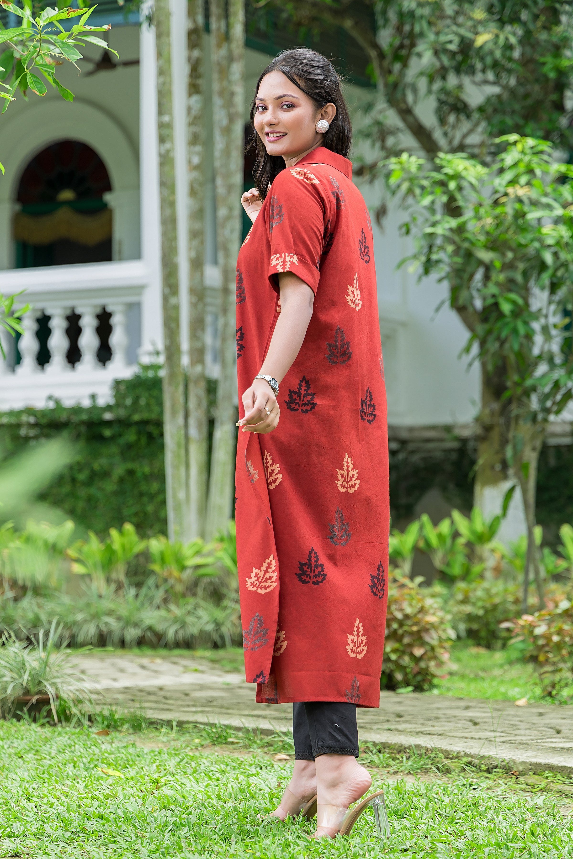 Women's Cotton Red Handblock Kurta