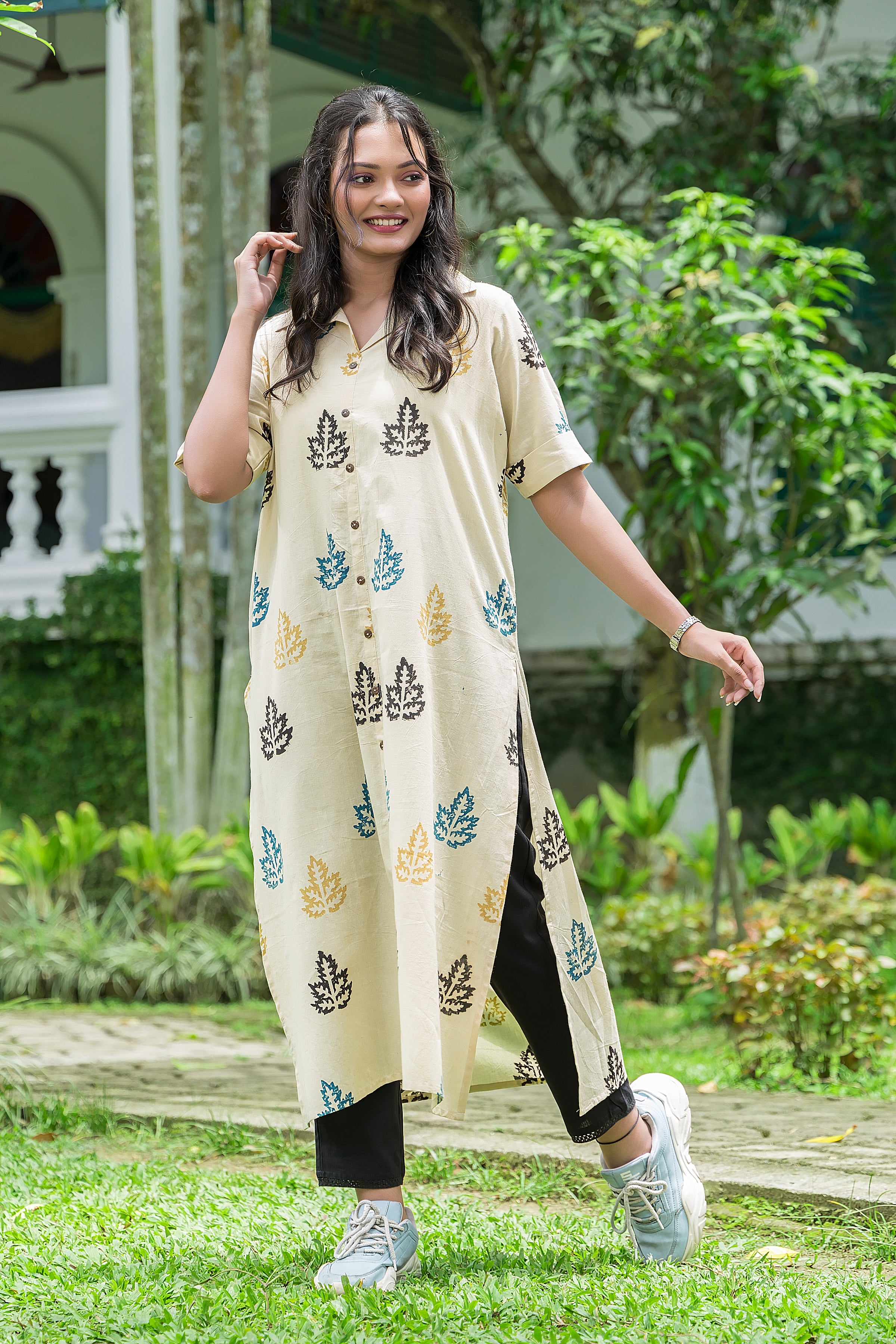 Women's Cotton Ivory Handblock Kurta