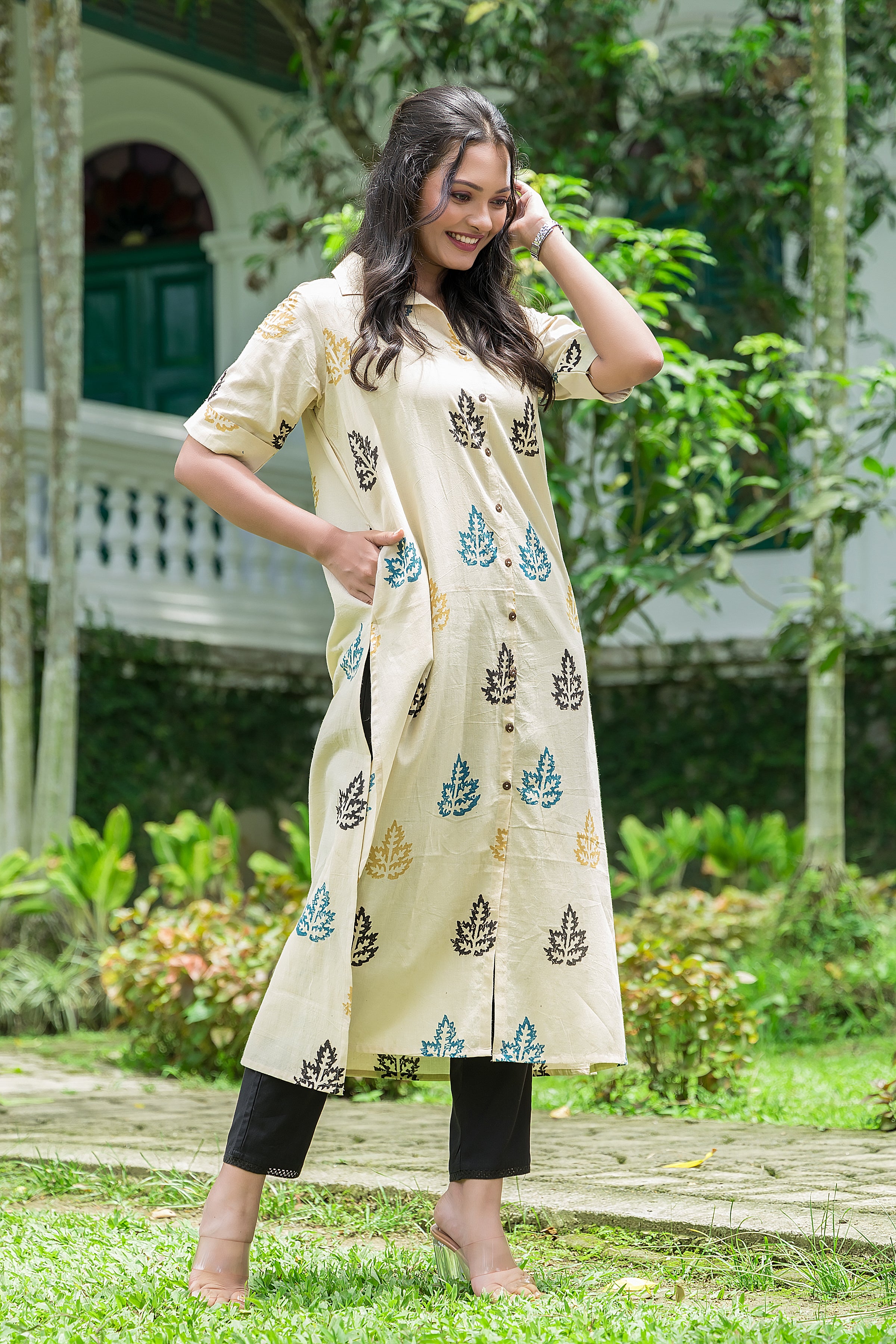 Women's Cotton Ivory Handblock Kurta