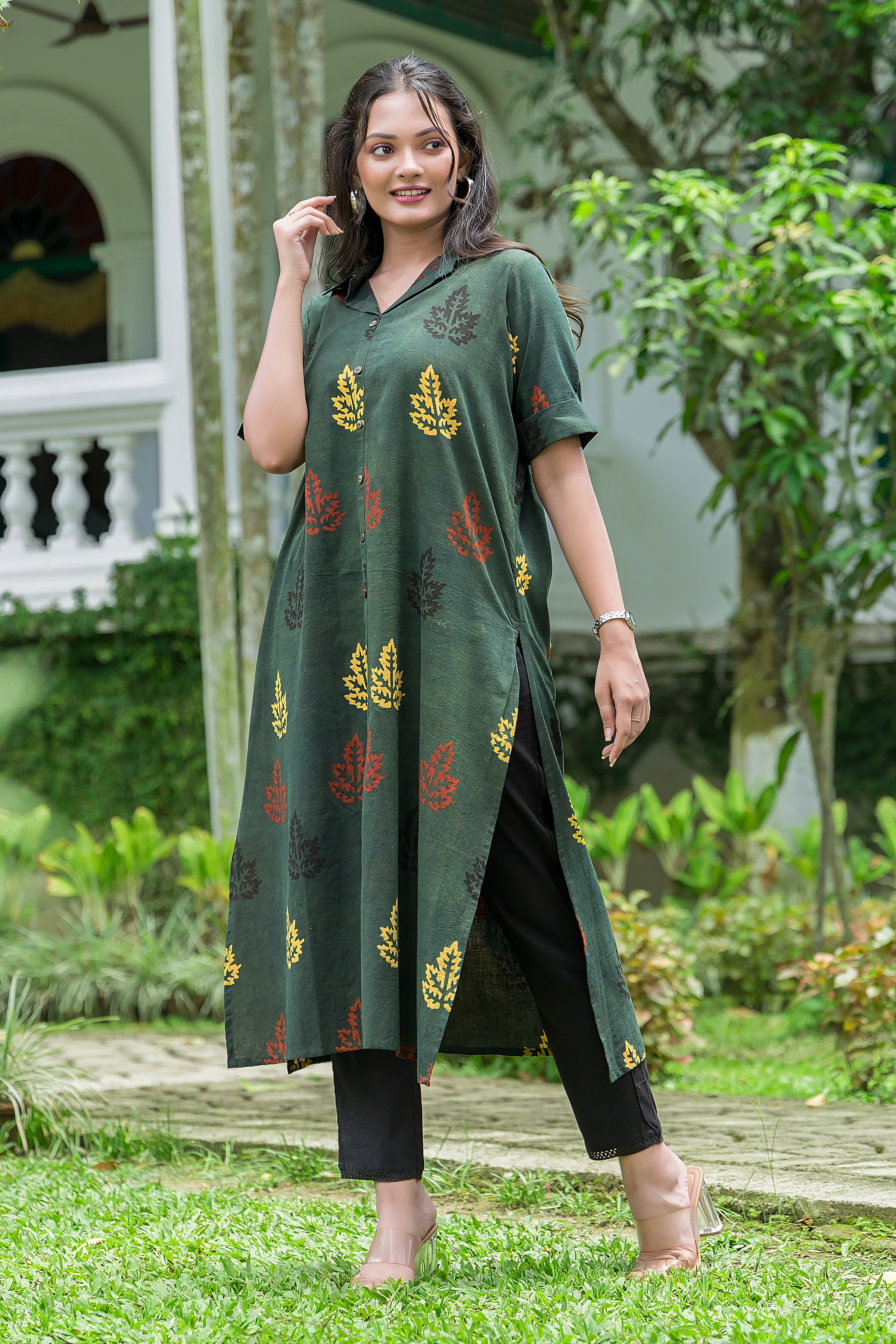 Women's Cotton Green Handblock Kurta