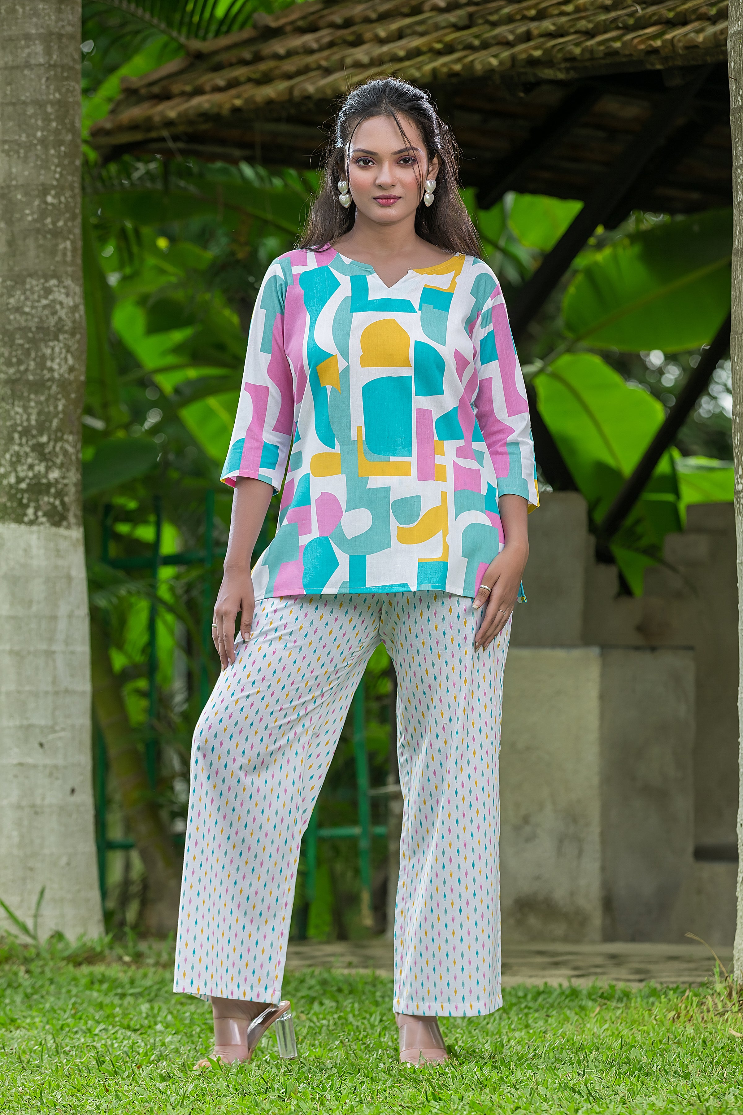 Women's Geometric Printed Cotton Co-ord Set