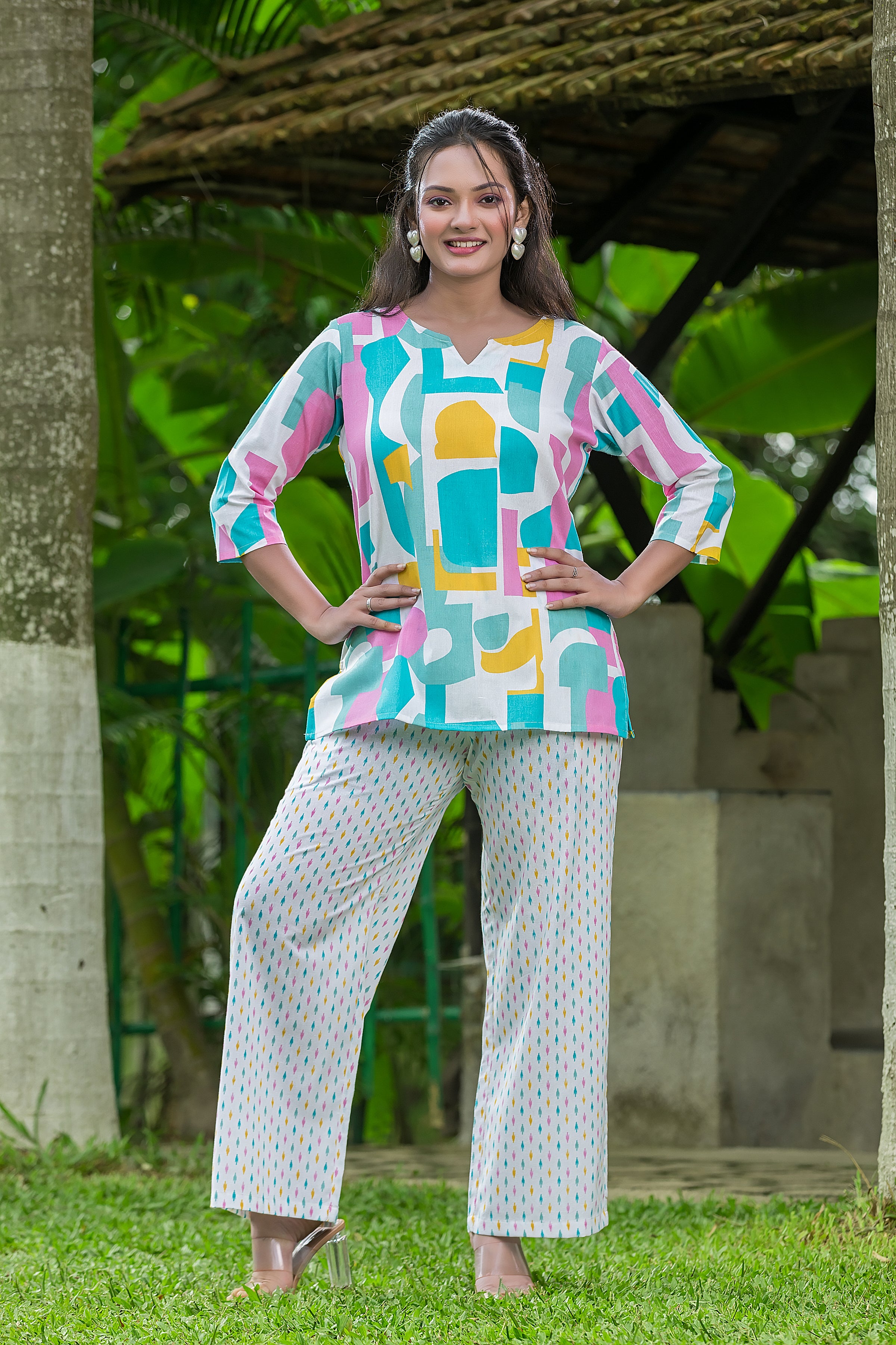Women's Geometric Printed Cotton Co-ord Set