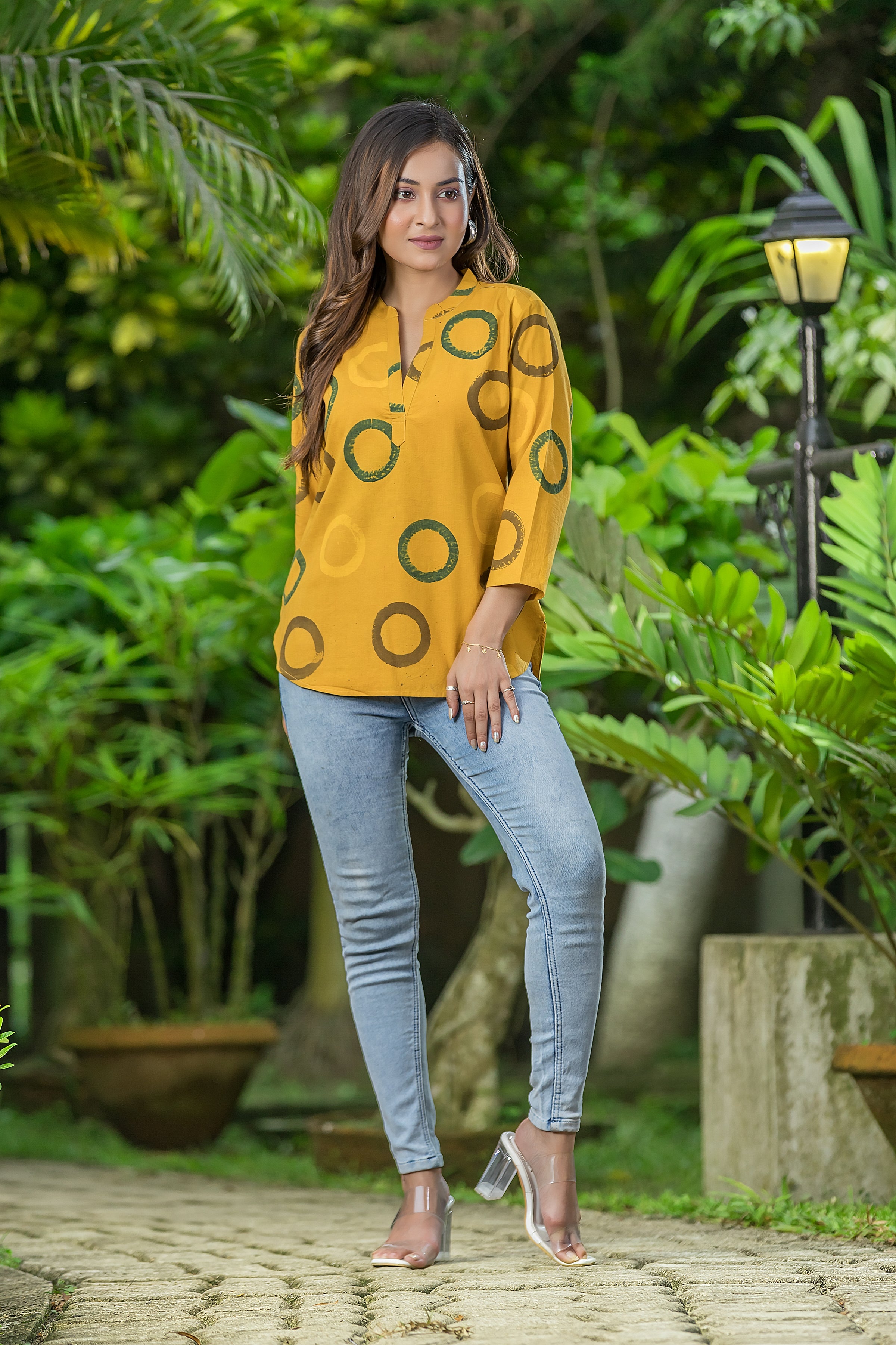 Women's Mustard Yellow Round Neck Notch Top