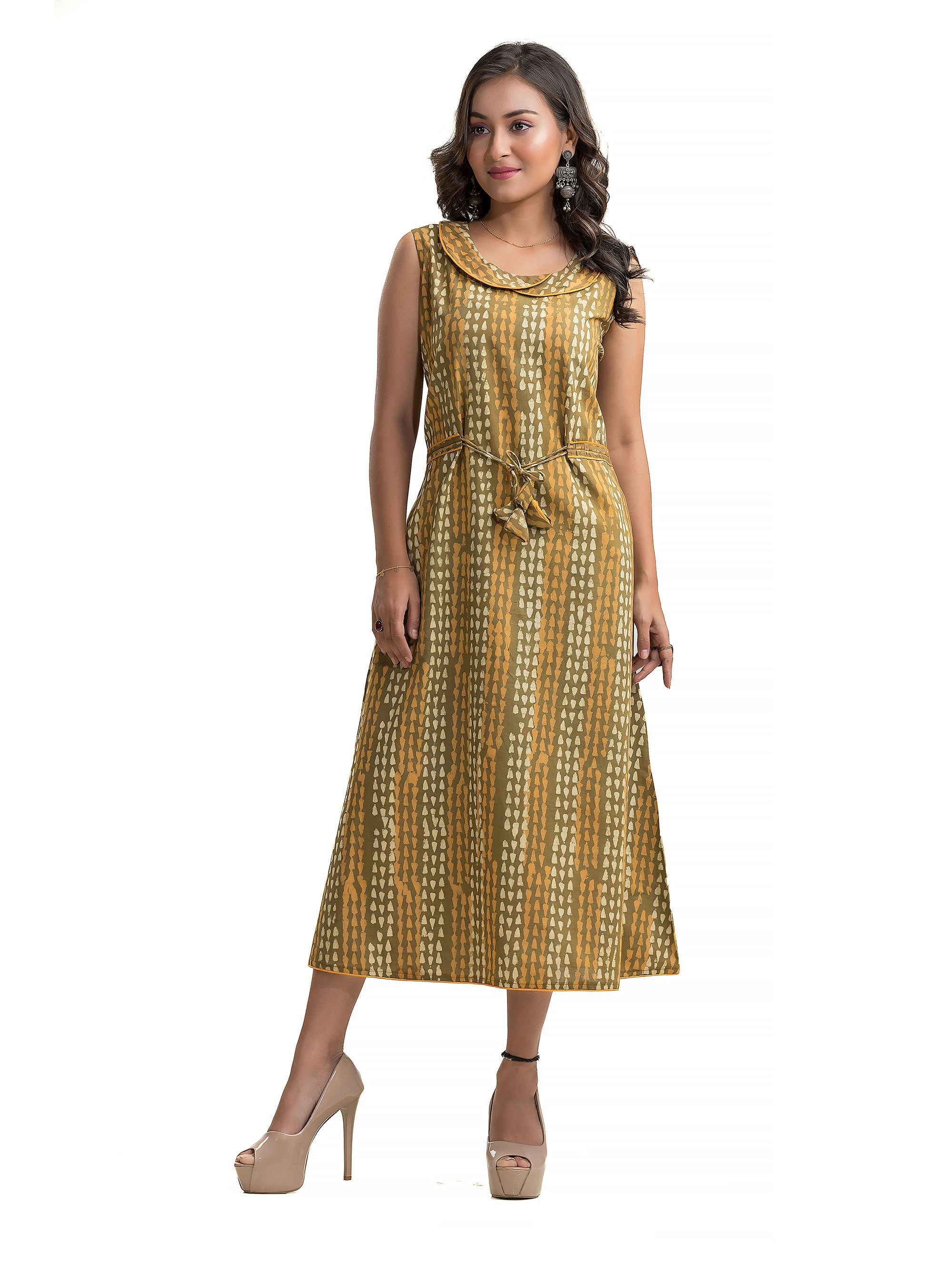 Dabu Hand Block Dress with Side String