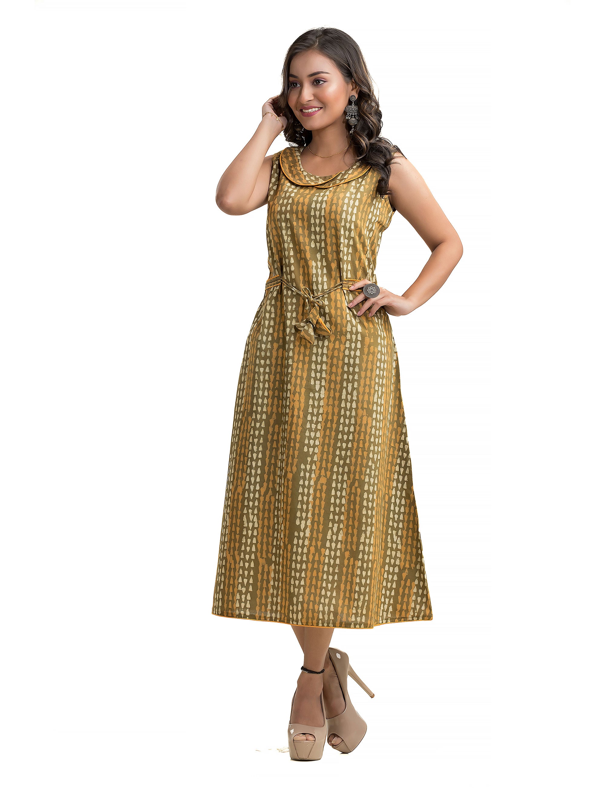 Dabu Hand Block Dress with Side String