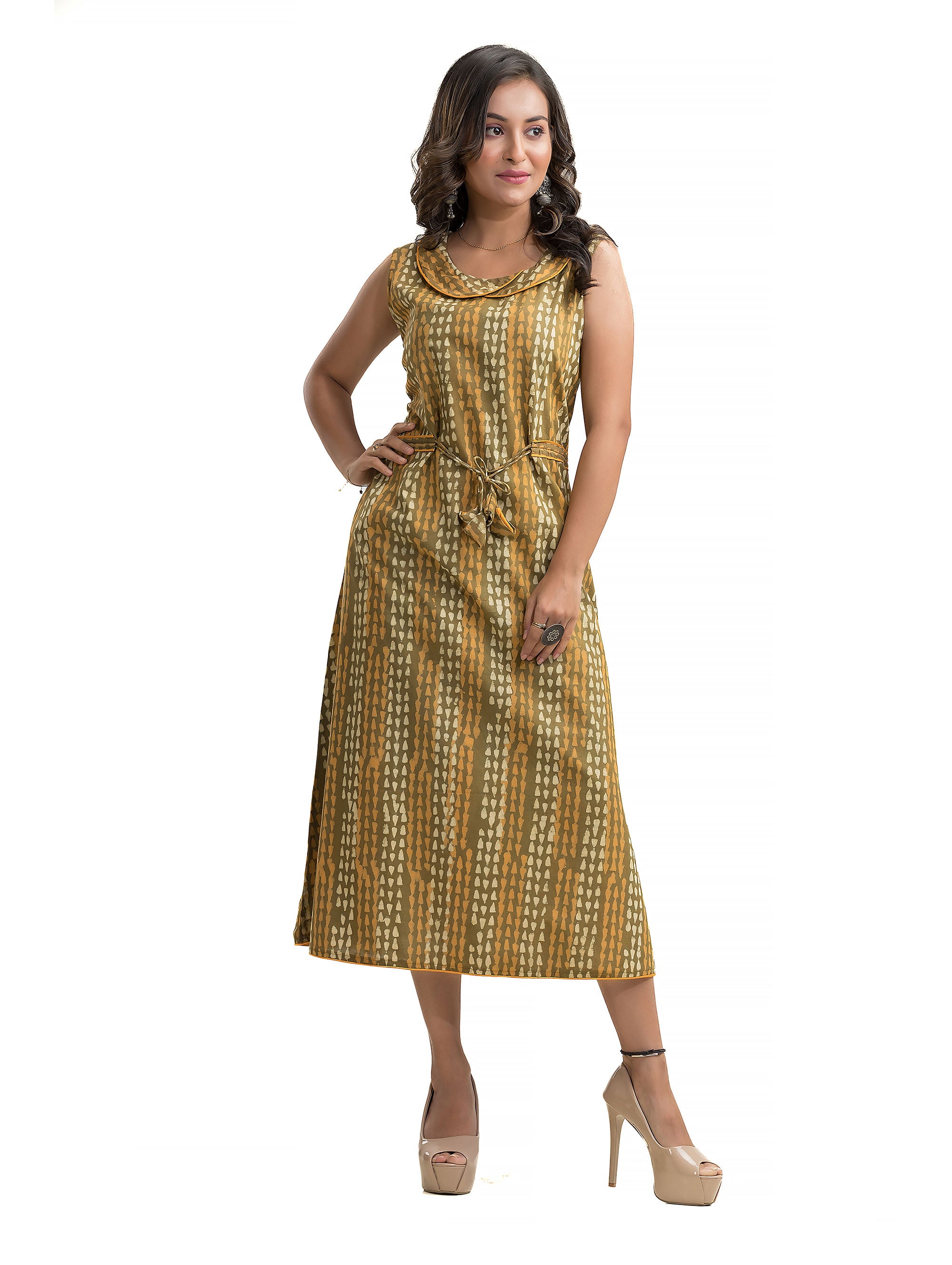 Dabu Hand Block Dress with Side String