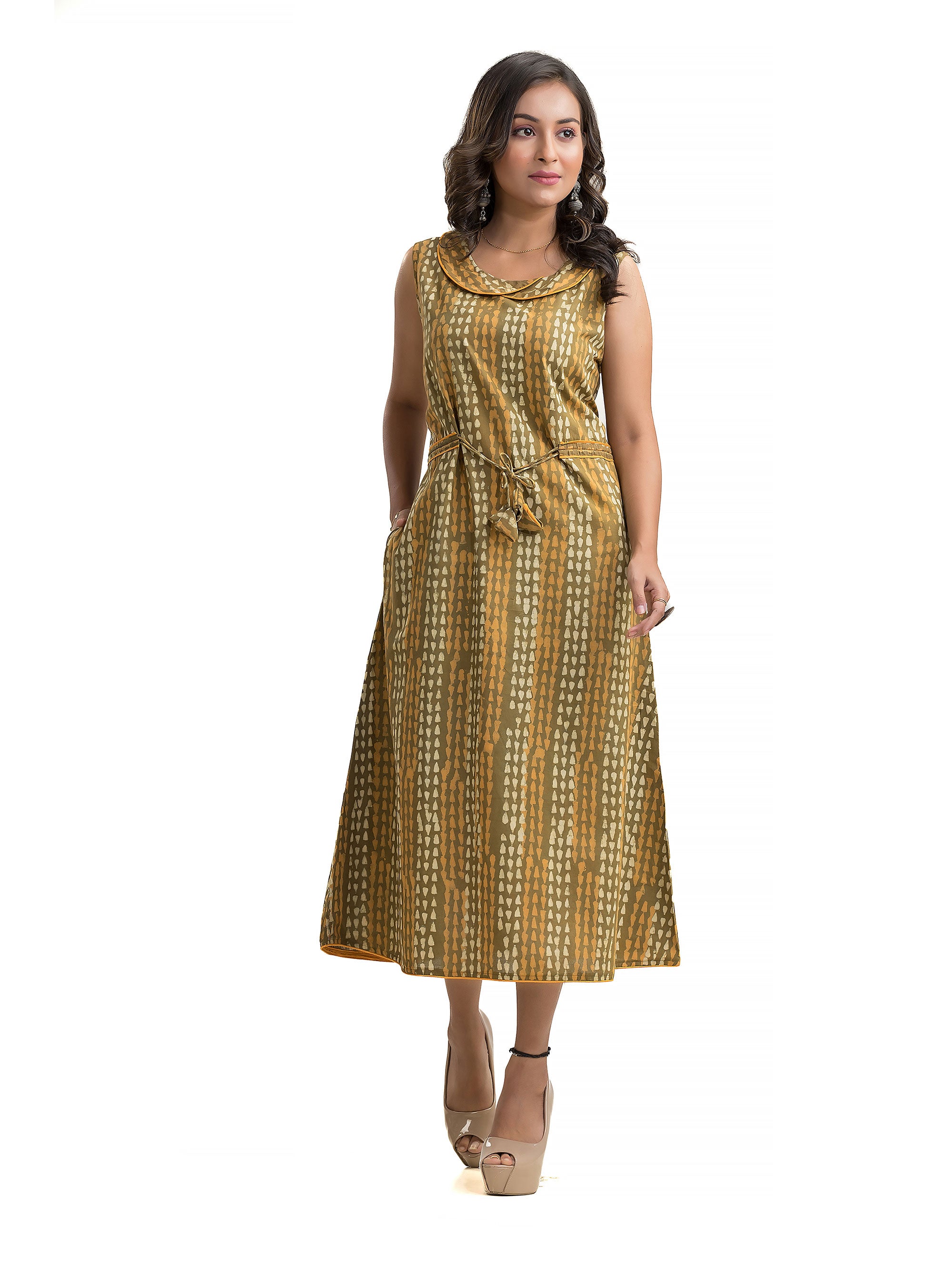 Dabu Hand Block Dress with Side String