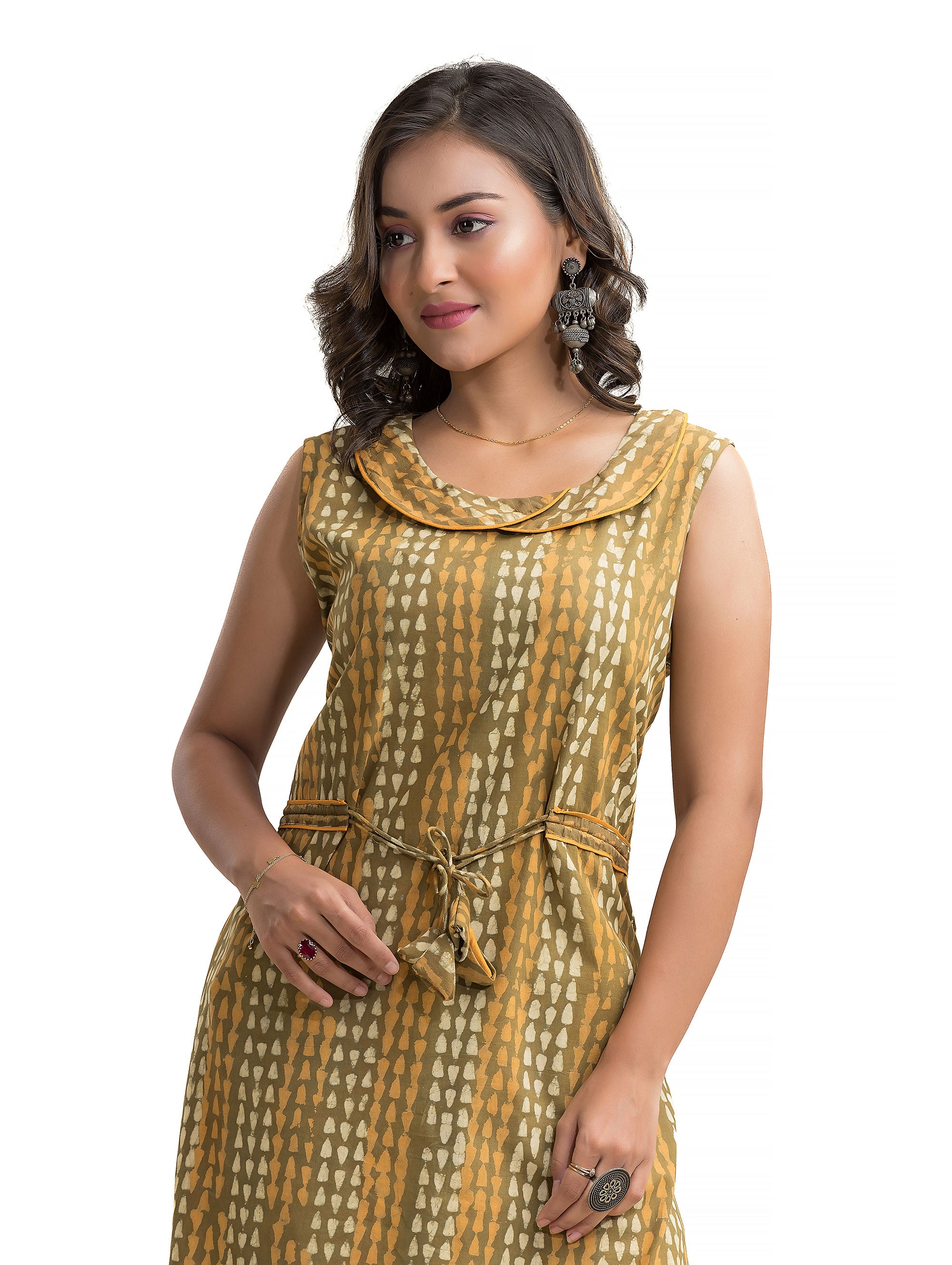 Dabu Hand Block Dress with Side String