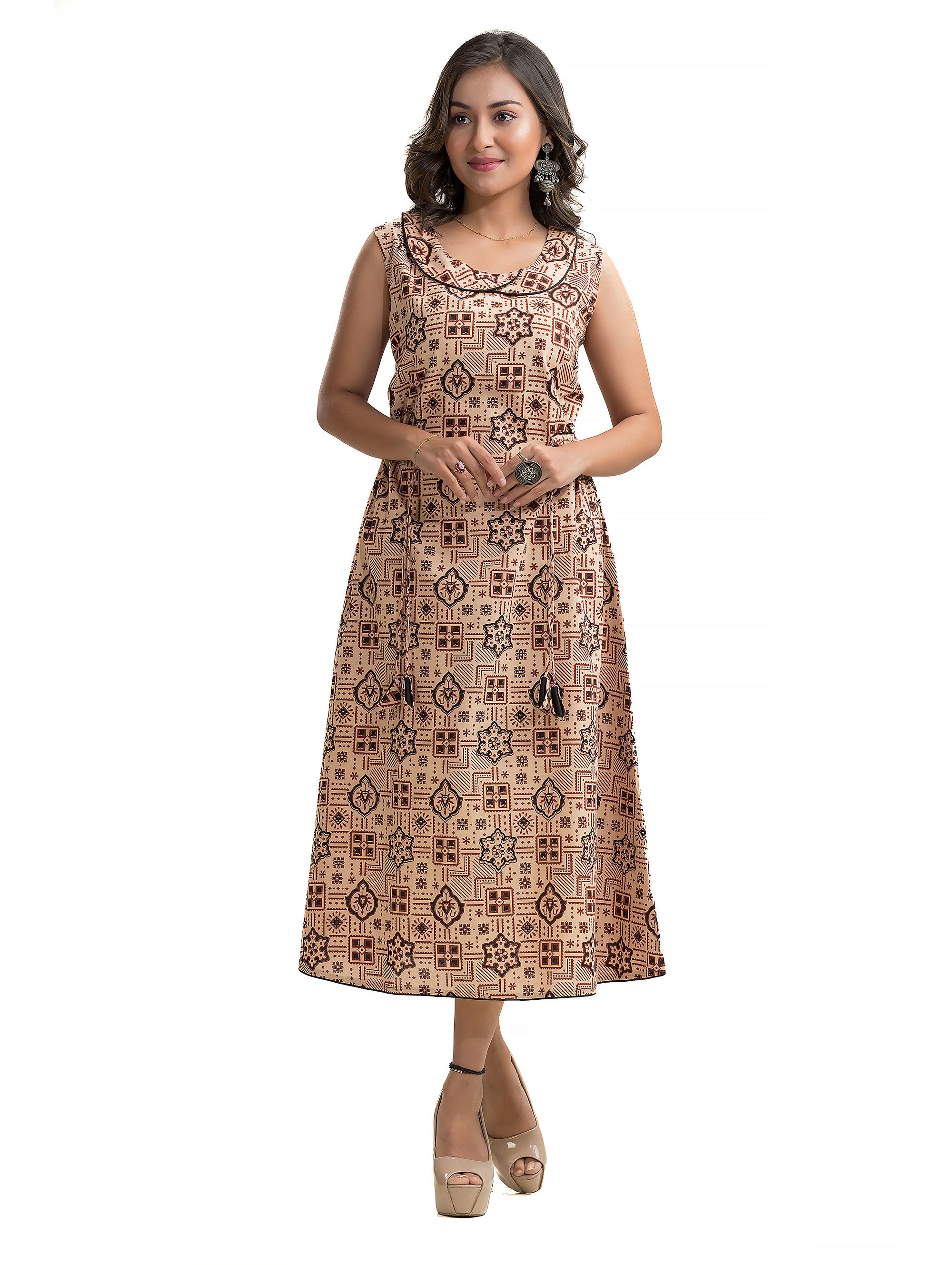 Ajrakh Hand Block Pan Collar Dress