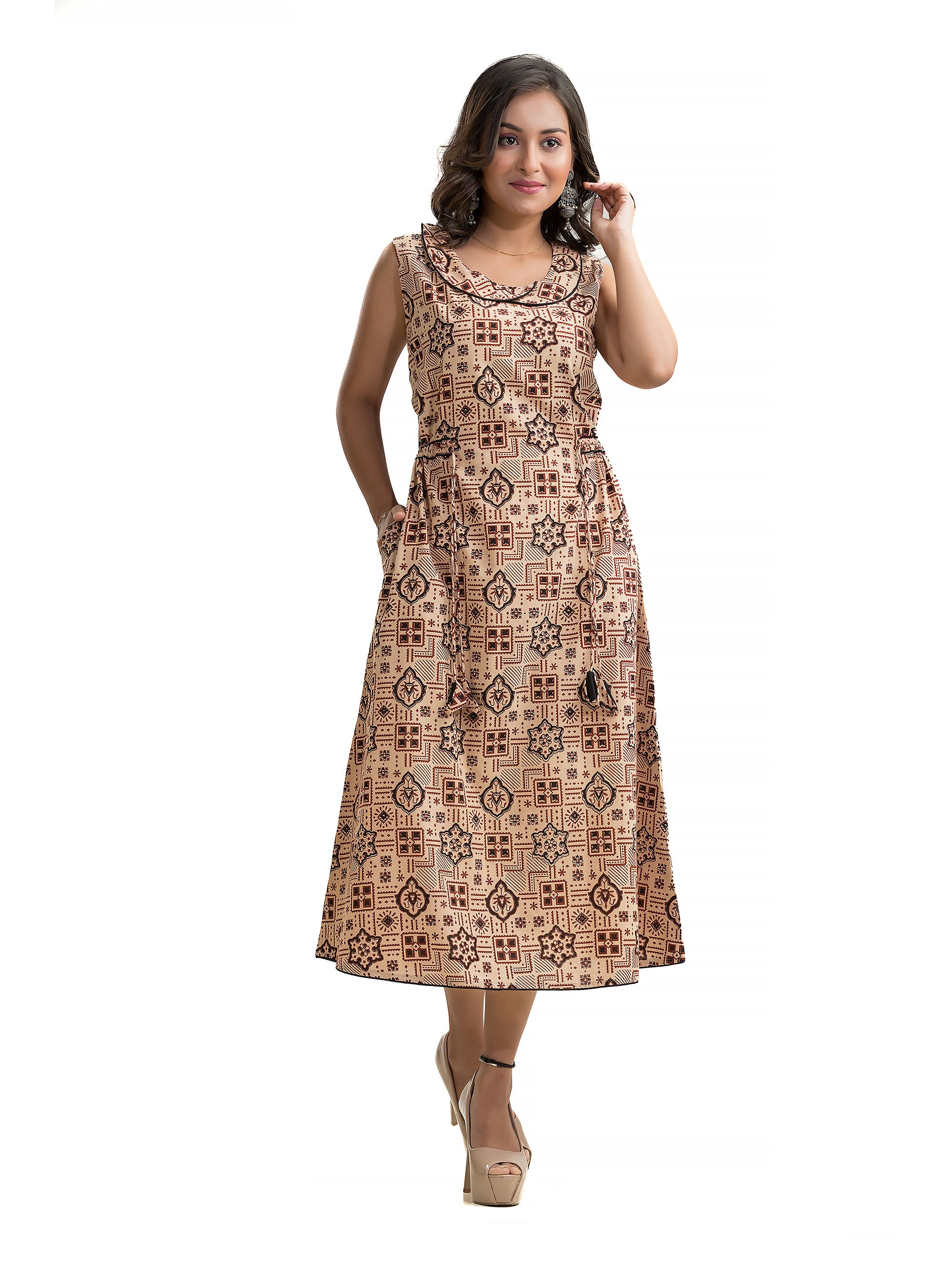 Ajrakh Hand Block Pan Collar Dress