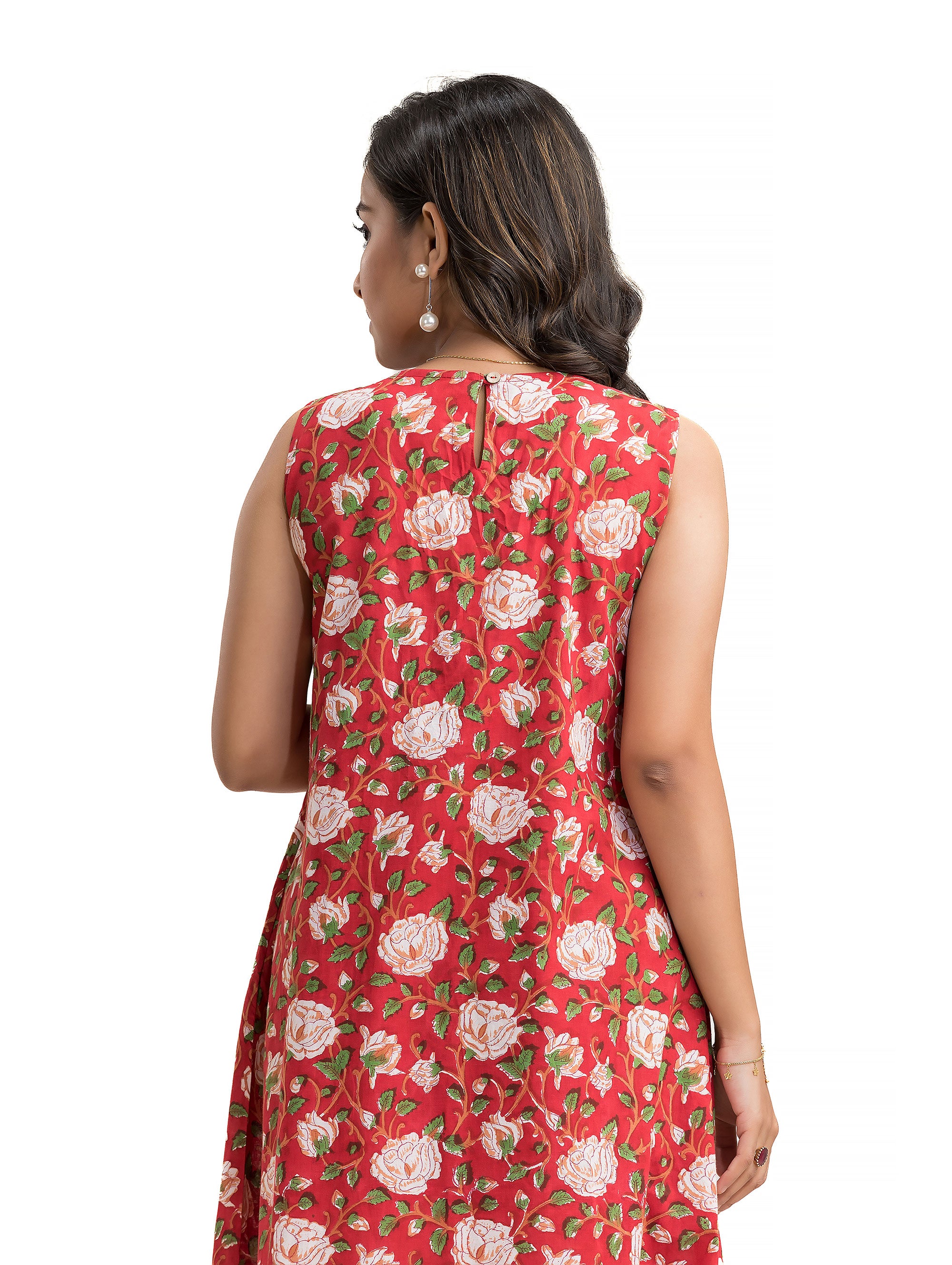 Red Floral Motif Hand Block Dress
