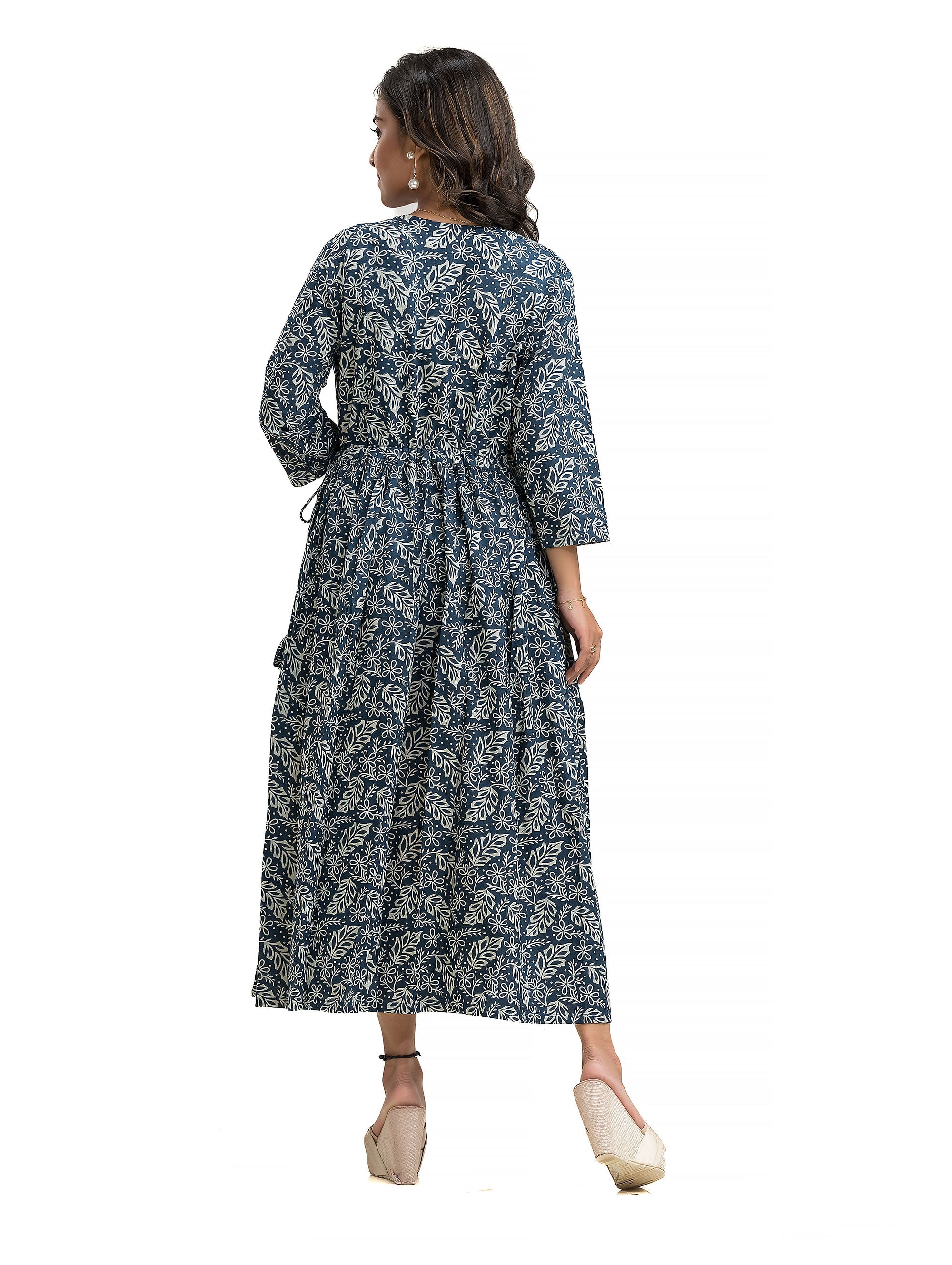 V-Neck Indigo Hand Block Dress