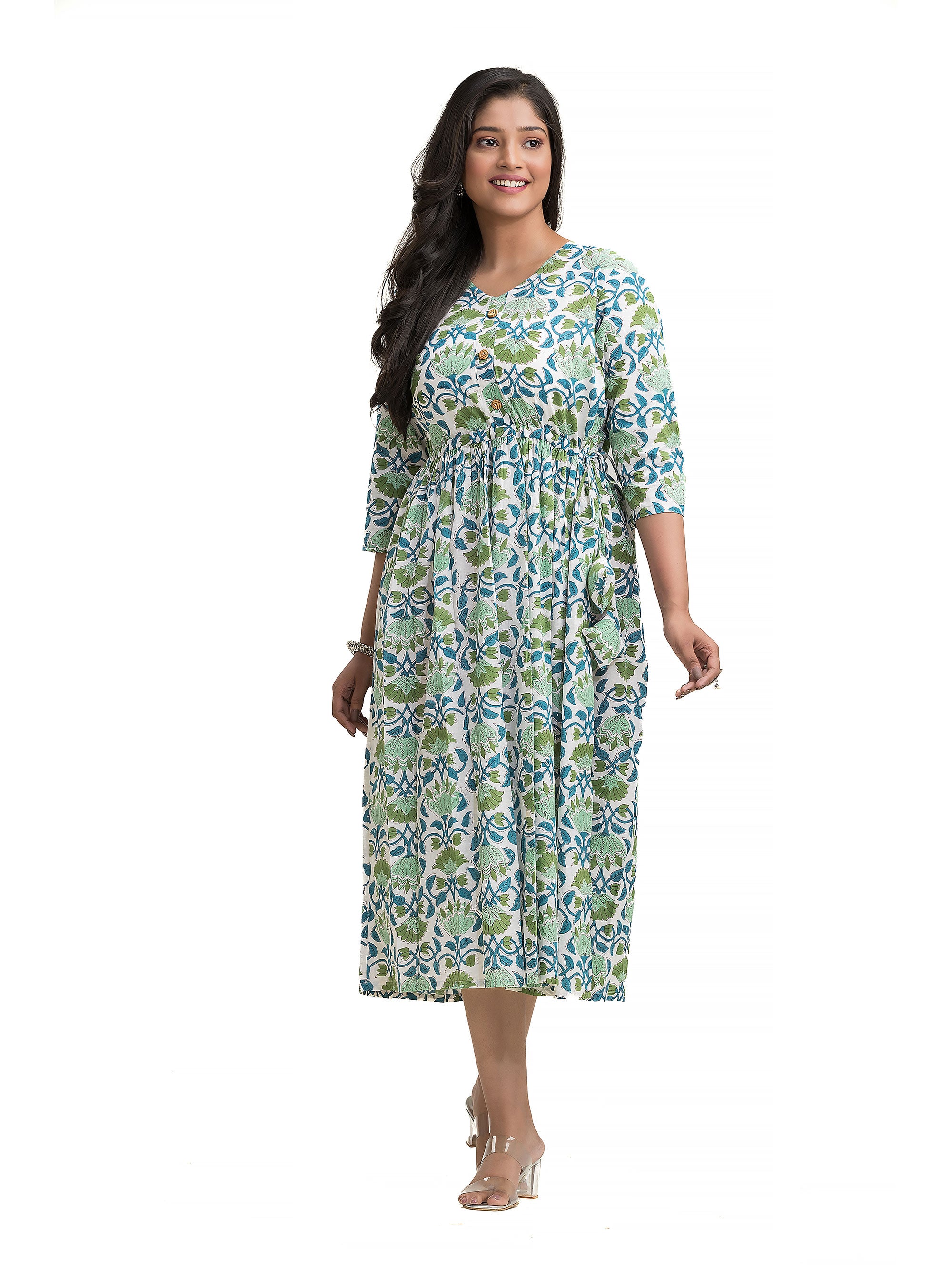 Sanganeri Hand Block Dress with Adjustable Draw String