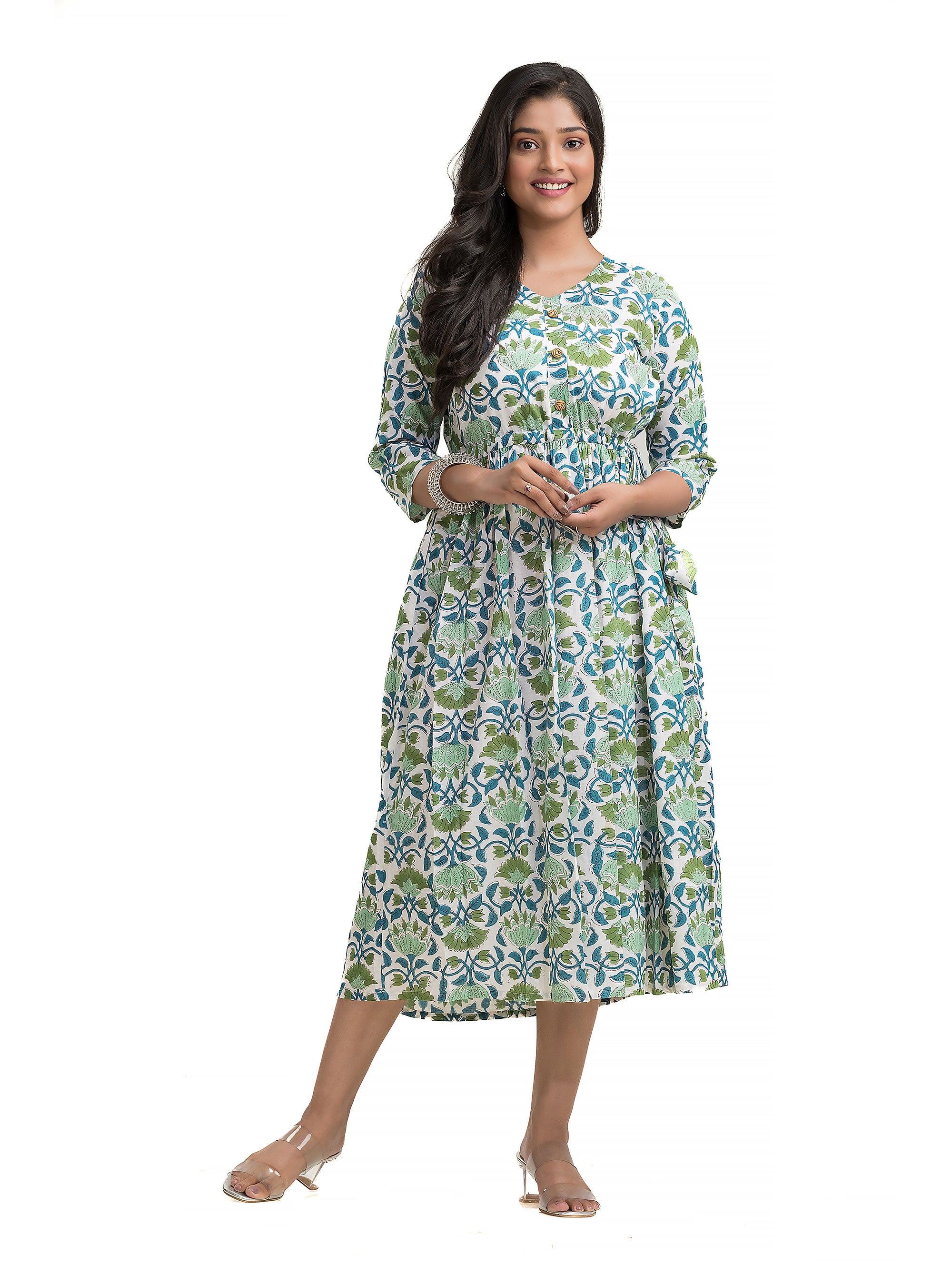 Sanganeri Hand Block Dress with Adjustable Draw String