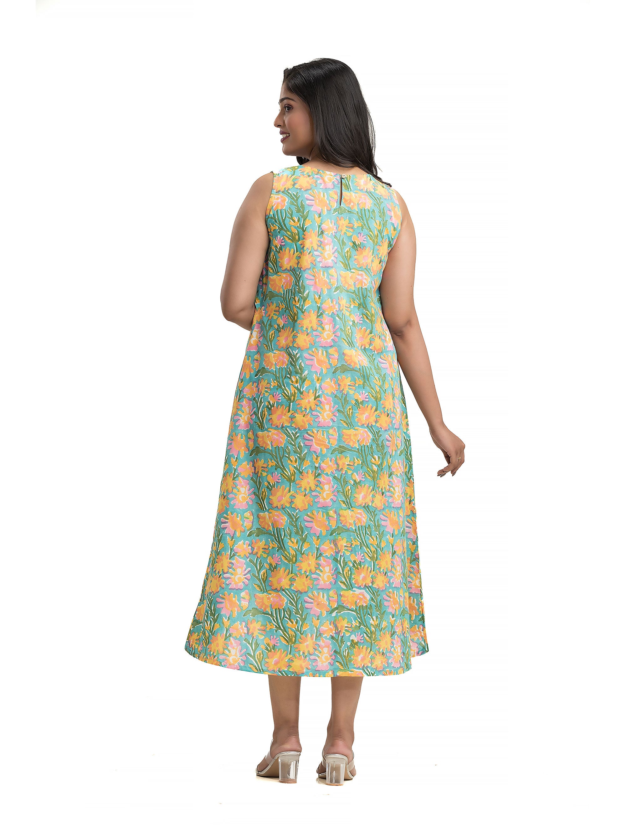 Sanganeri Hand Block Dress with Front Pleat