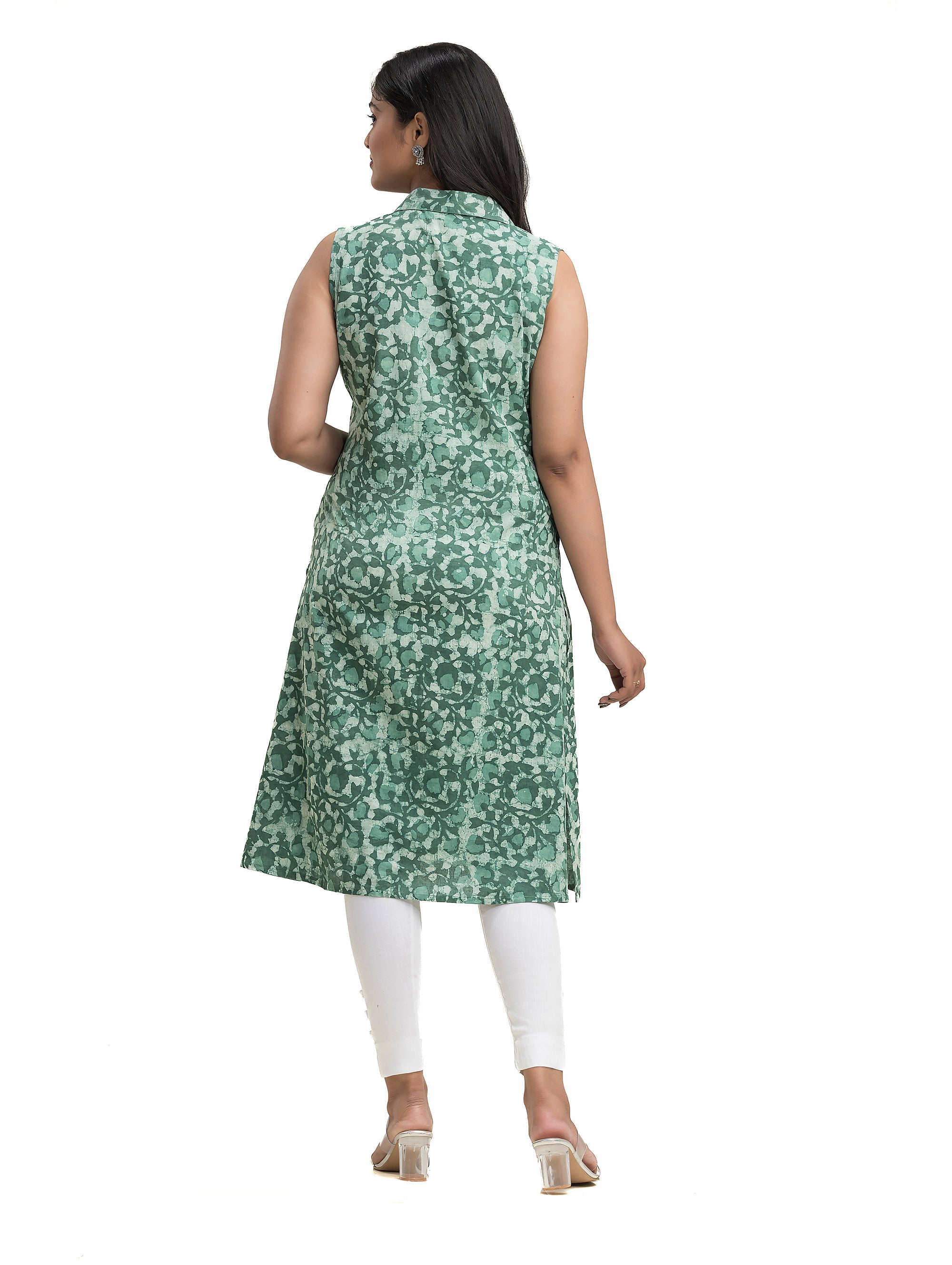 A-Line Dabu Printed Collar Kurti with Wooden Button